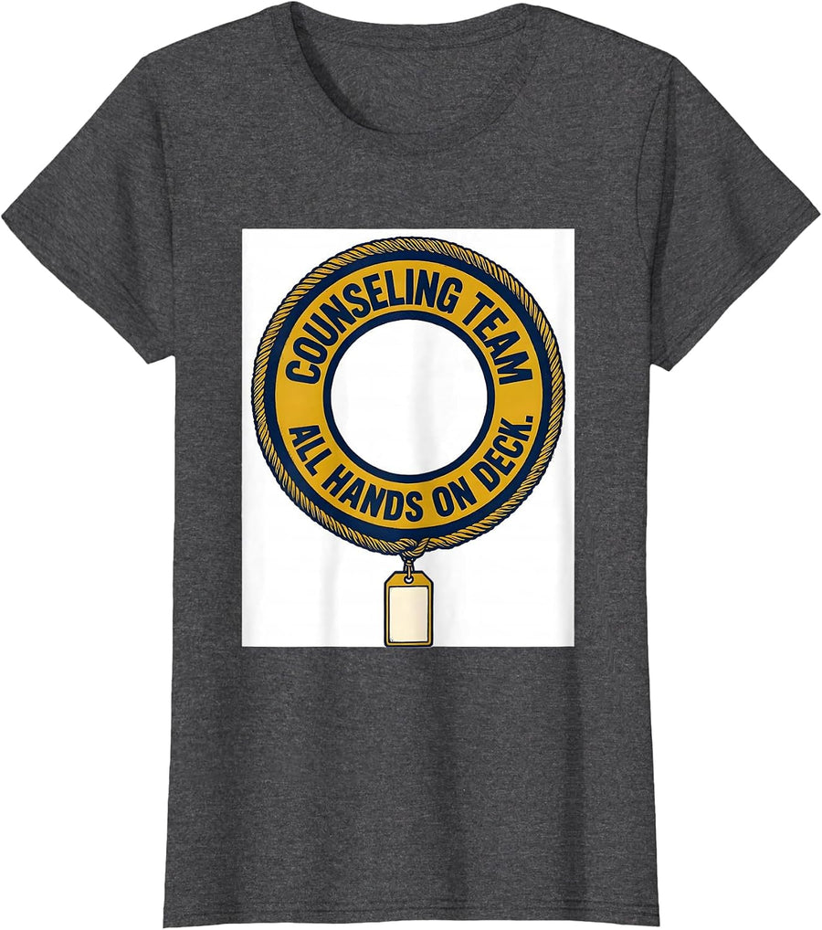 Women's Counseling Team All Hands On Deck Groovy Retro School T-Shirt - Dark Heather Grey