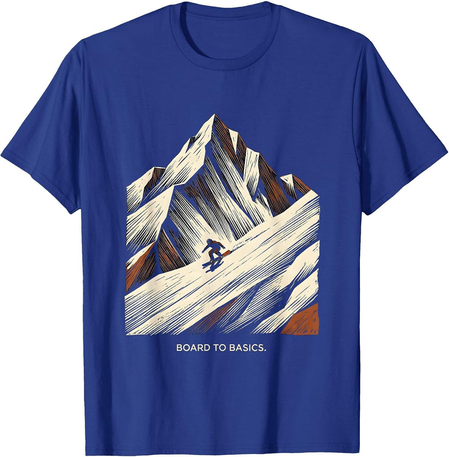 Board To Basics Linocut Snowboarder Mountain Contour Rider T-Shirt - Royal Blue