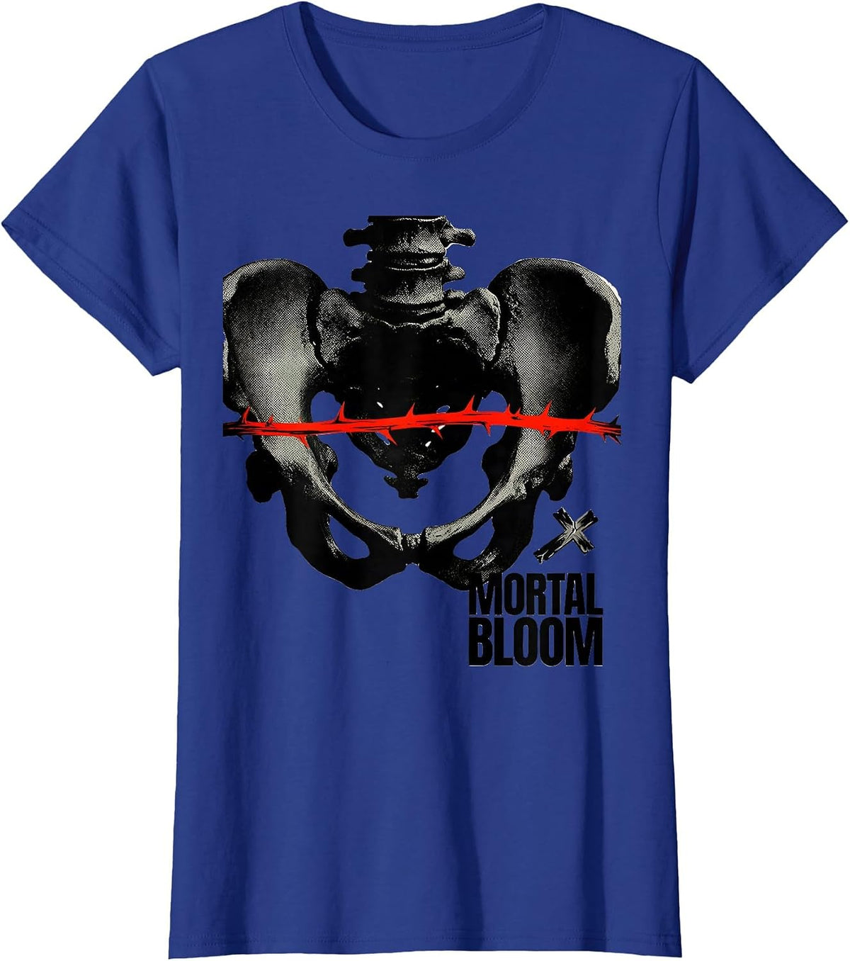 Women's Mortal Bloom Gothic Y2K Grunge Alt Streetwear Aesthetic T-Shirt - Royal Blue
