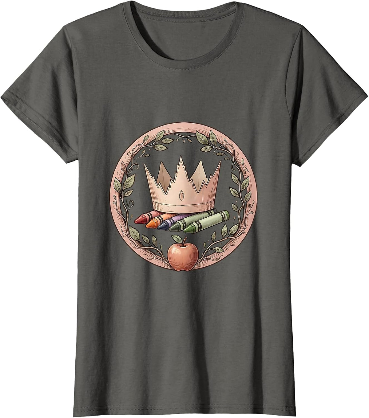 Women's Kindergarten Teacher Construction Paper Crown T-Shirt - Asphalt Grey