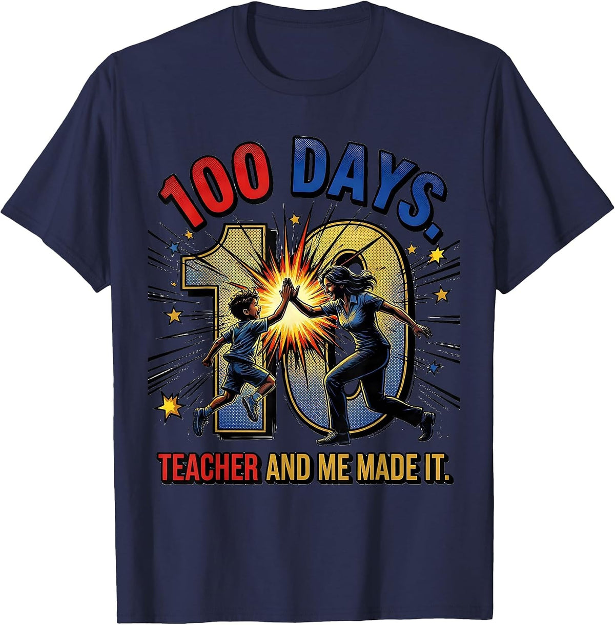 Men's 100 Days Teacher And Me Made It Funny Teacher Parent T-Shirt - Navy Blue