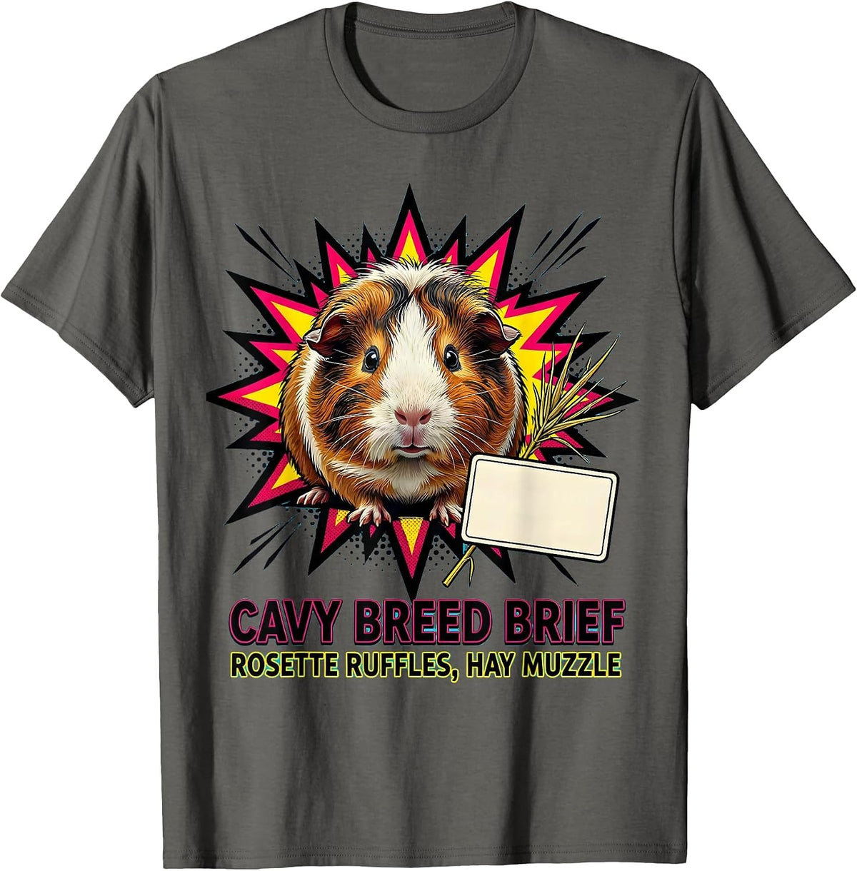 Men's Cavy Breed Brief Rosette Ruffles Hay Muzzle Funny T-Shirt - Asphalt Grey