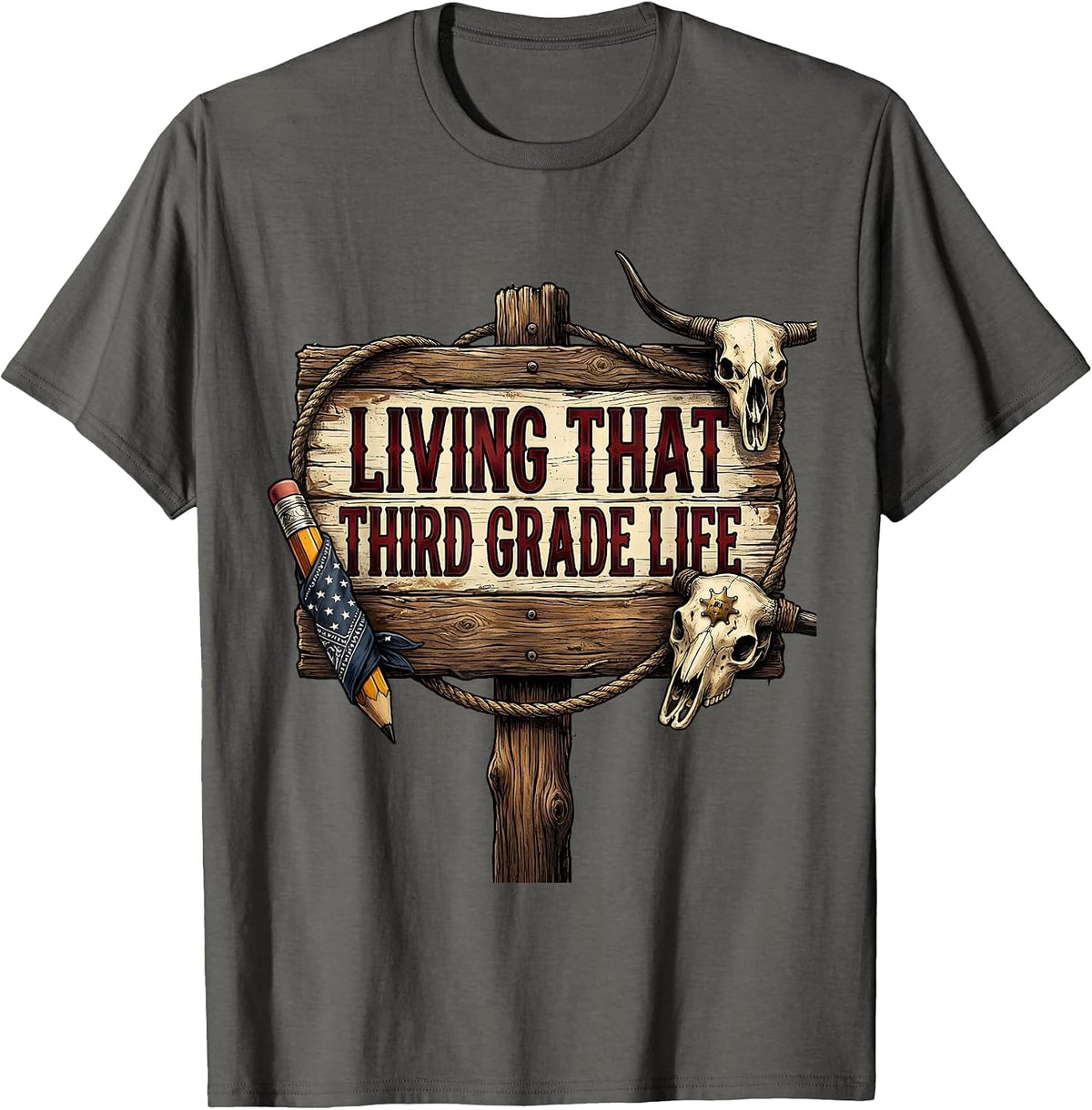 Living That Third Grade Life Teacher Design T-Shirt - Asphalt Grey