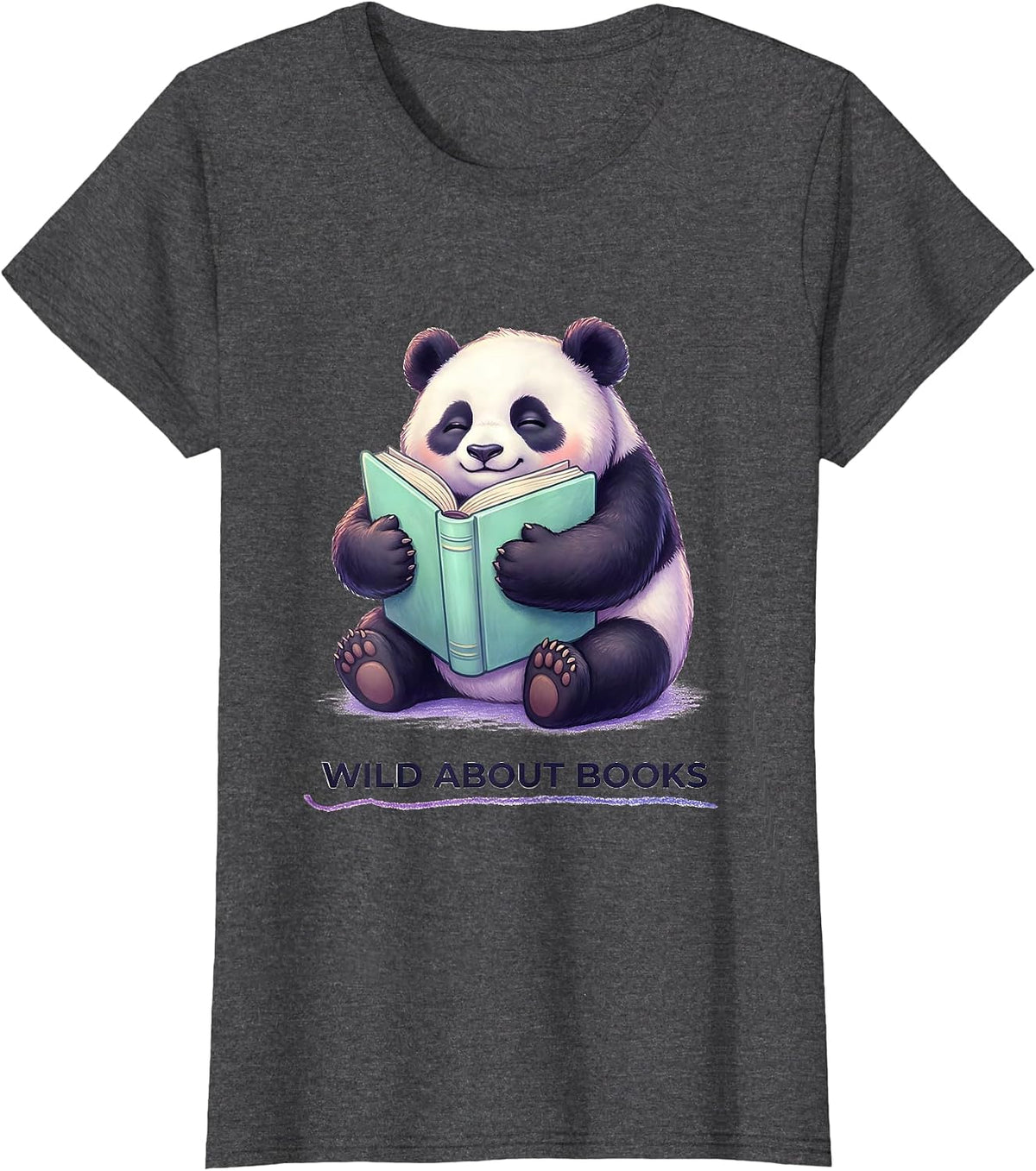 Women's Wild About Books Cute Kawaii Panda Teacher Back To School T-Shirt - Dark Heather Grey