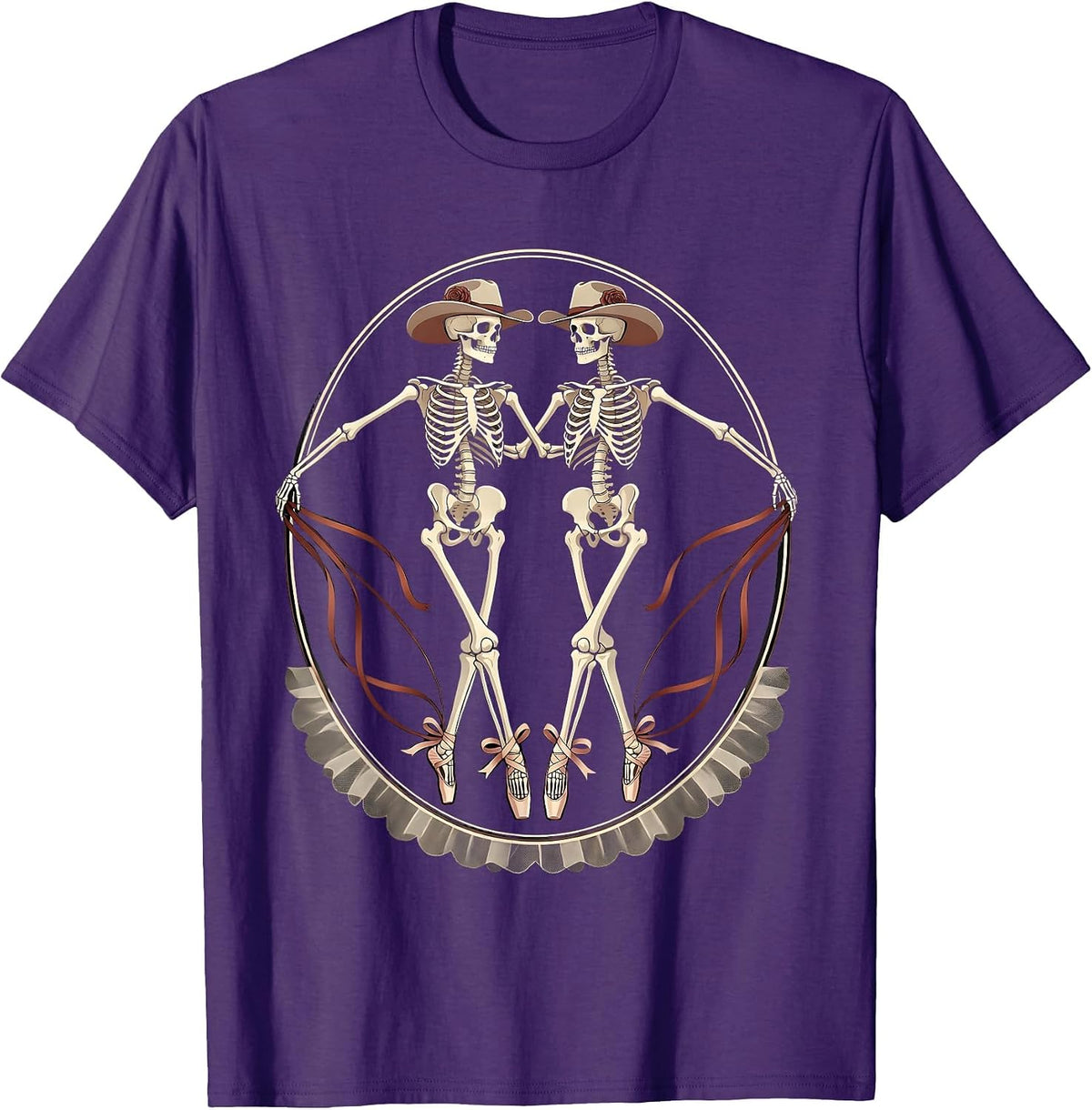 Men's Skeleton Cowboy Line Dancing Illustration T-Shirt - Purple