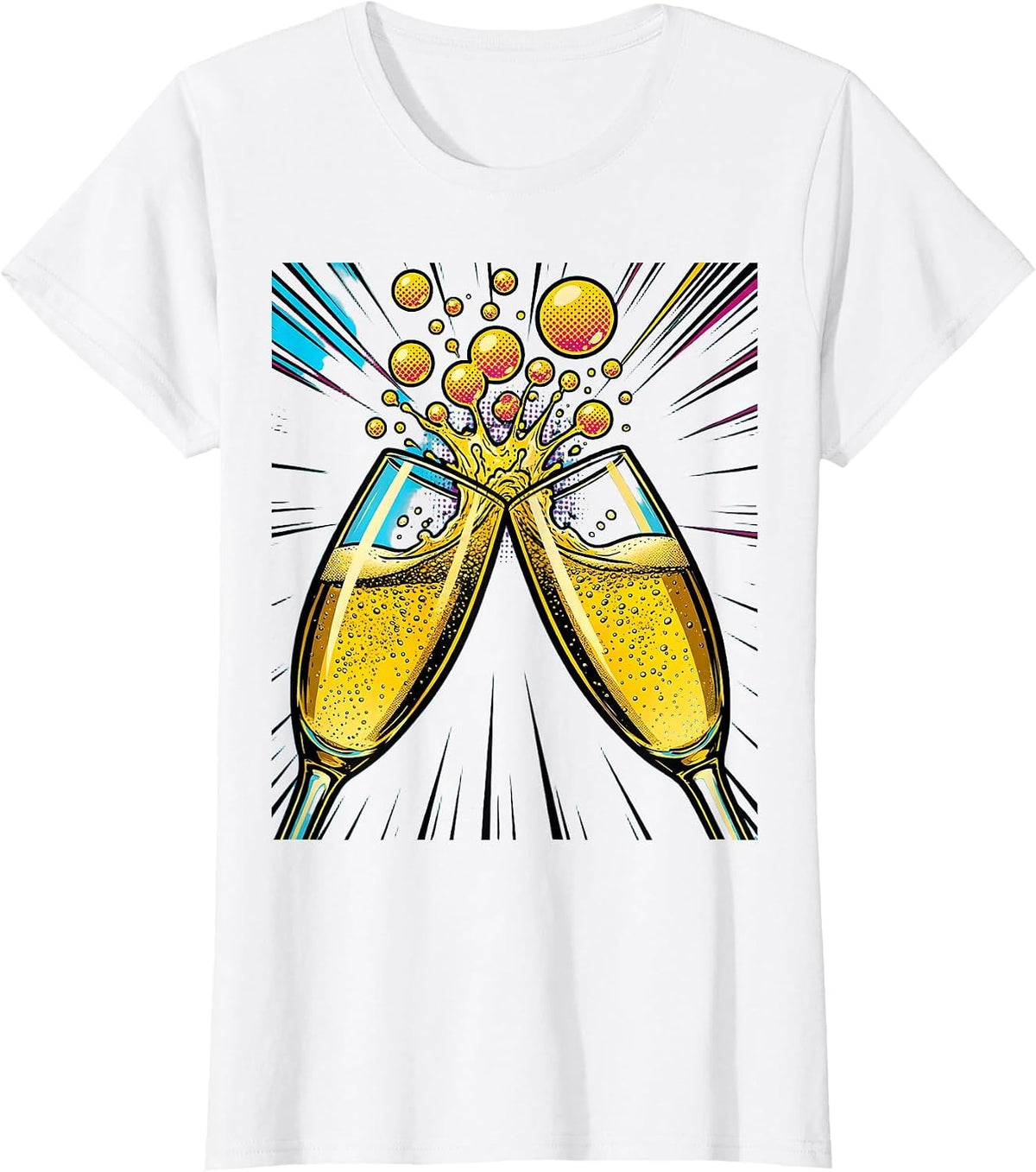 Women's Clinking Champagne Glasses Celebration Graphic T-Shirt - White