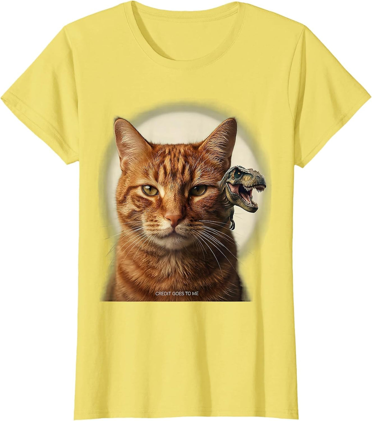Credit Goes To Me Vintage Funny Cat Selfie With T-Rex T-Shirt - Lemon Yellow