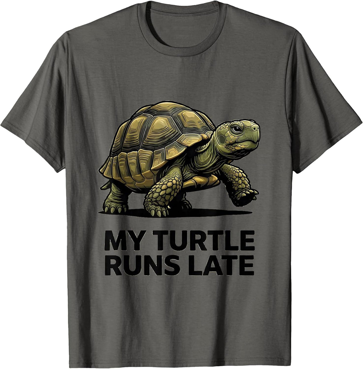 My Turtle Runs Late Funny Tortoise Pet Lover Gift T-Shirt - Asphalt Grey