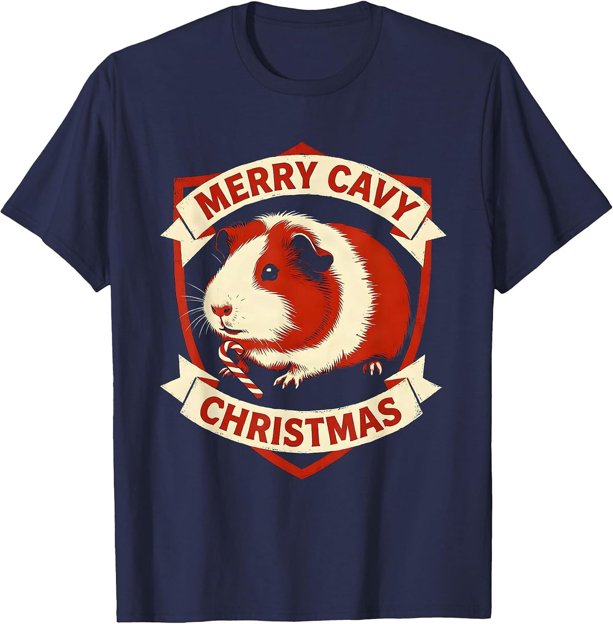 Men's Merry Cavy Christmas Funny Guinea Pig Pet Lover Holiday T-Shirt - Navy Blue