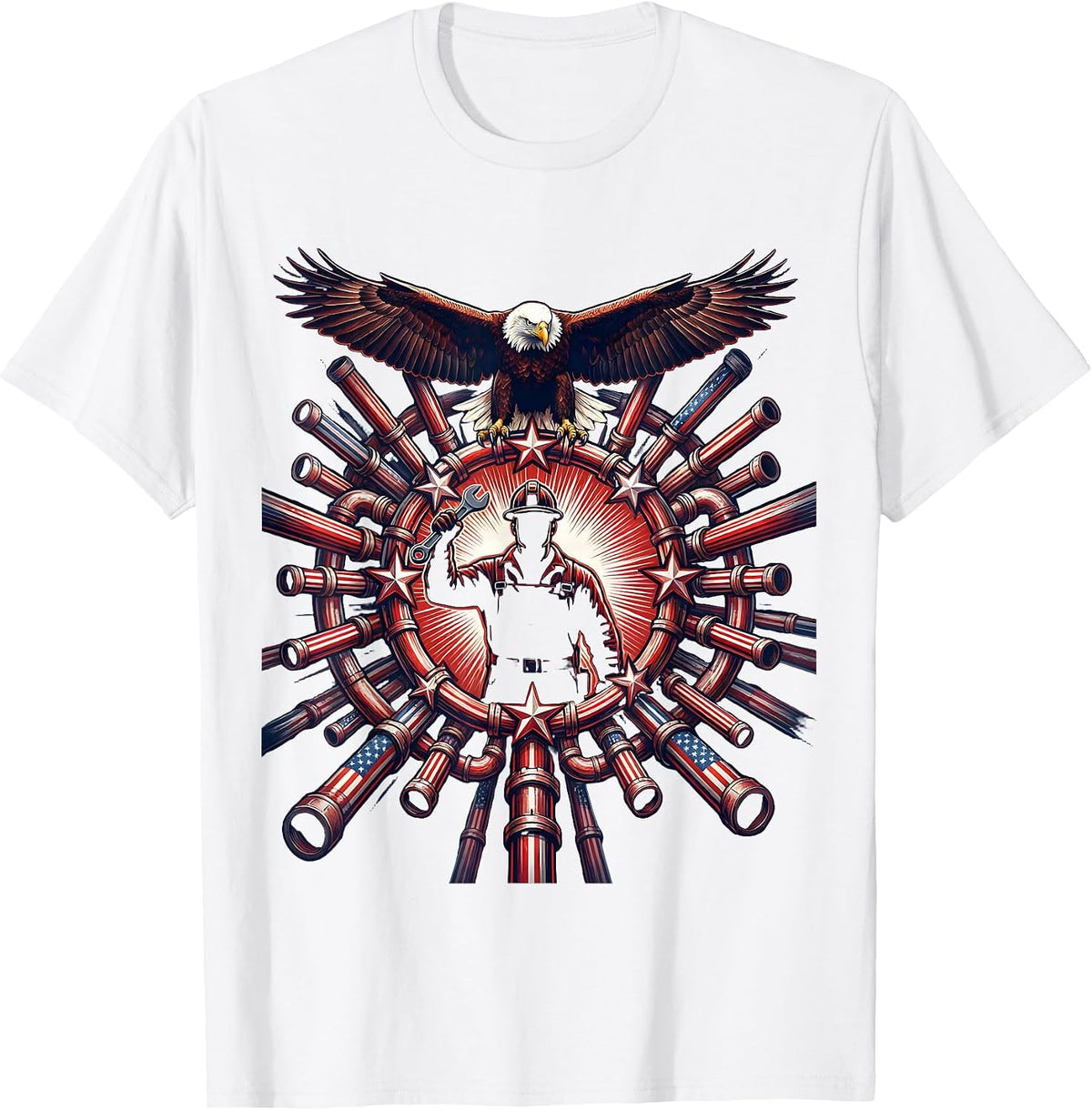 Men's Pipefitter Tangled Pipes Blue Collar Graphic T-Shirt - White