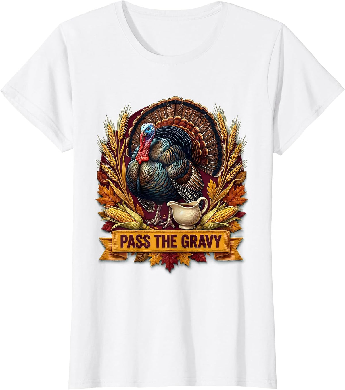 Women's Pass the Gravy Thanksgiving Humor Design T-Shirt - White