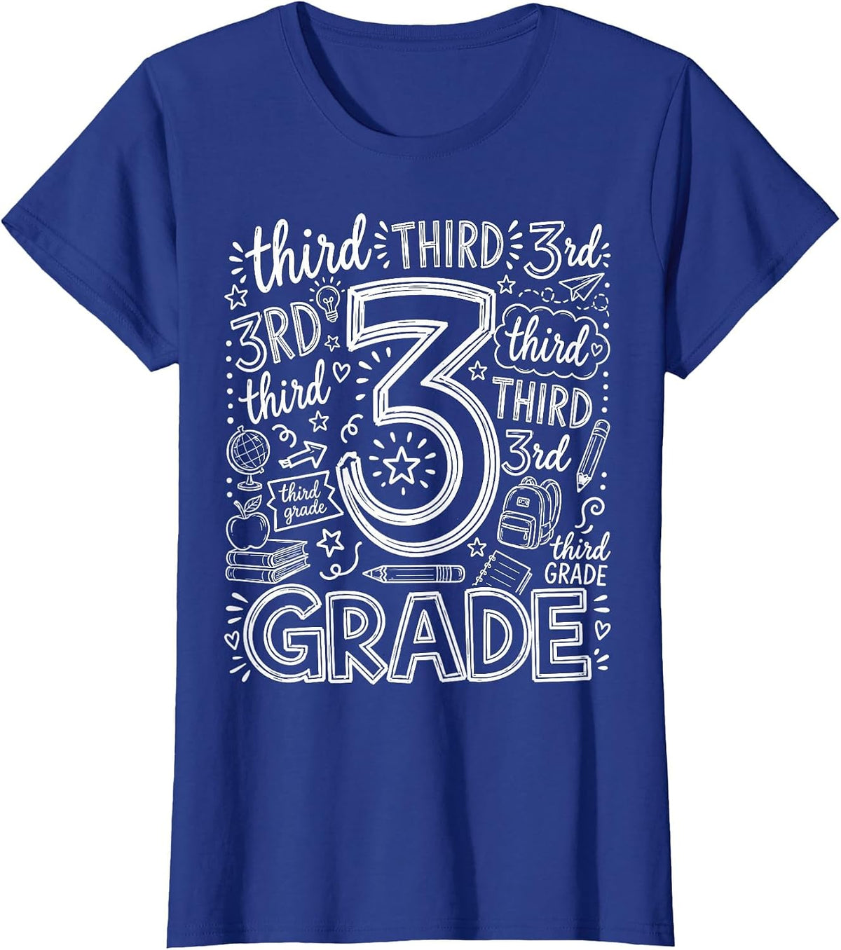 3rd Grade Typography Team Third Grade Teacher Back to School T-Shirt - Royal Blue