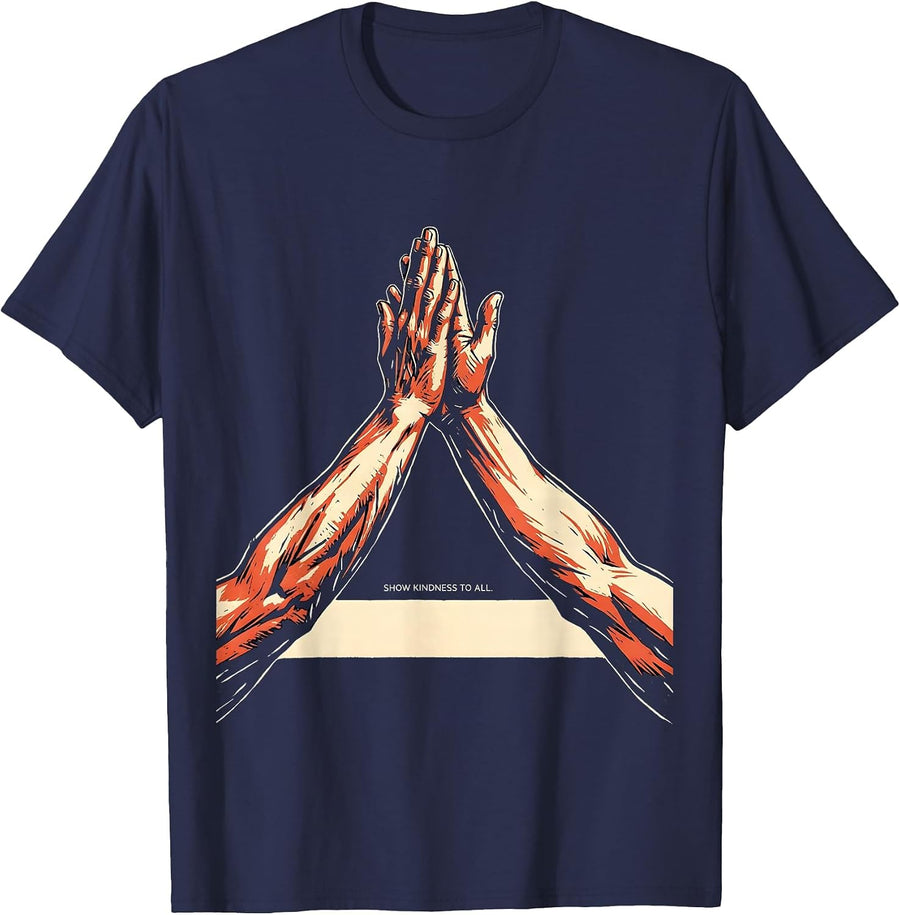 Show Kindness To All Linocut Retro Groovy Teacher Back T-Shirt - Navy Blue