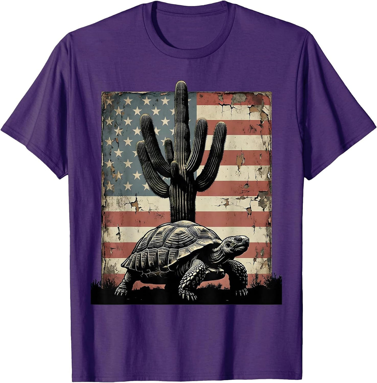 Desert Tortoise Saguaro Cactus Southwest Nature Art T-Shirt - Purple