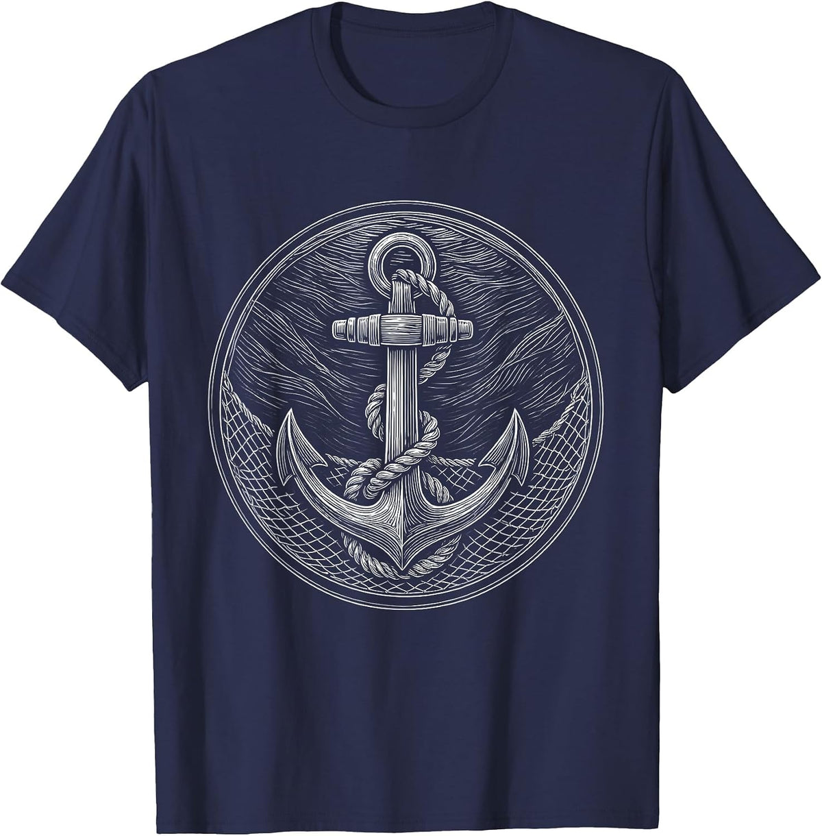 Anchor Tangled in Fishing Net Underwater Art T-Shirt - Navy Blue