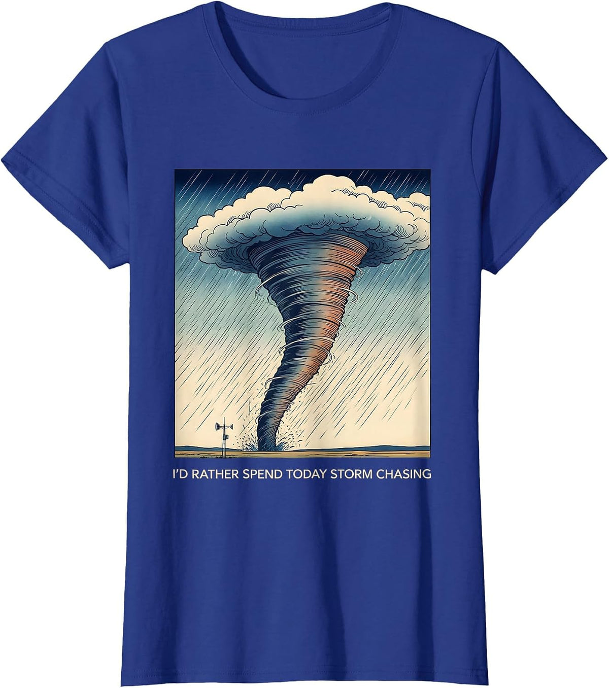 Women's I'd Rather Spend Today Storm Chasing Ukiyo E Tornado Chaser T-Shirt - Royal Blue