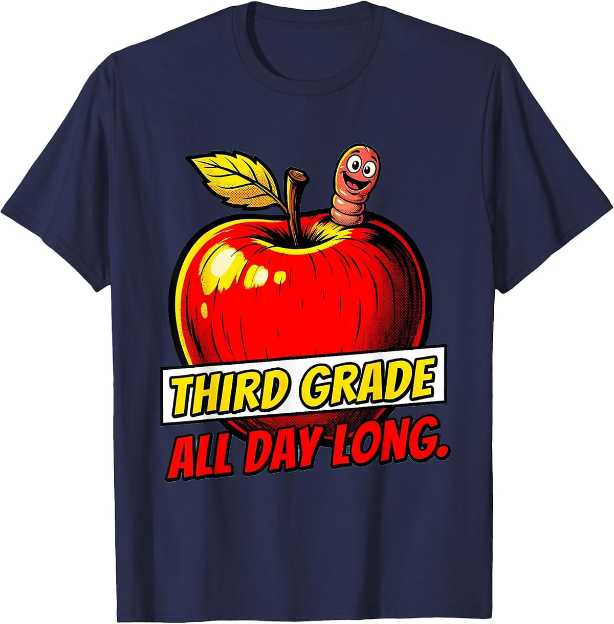 Third Grade All Day Long Teacher Design T-Shirt - Navy Blue