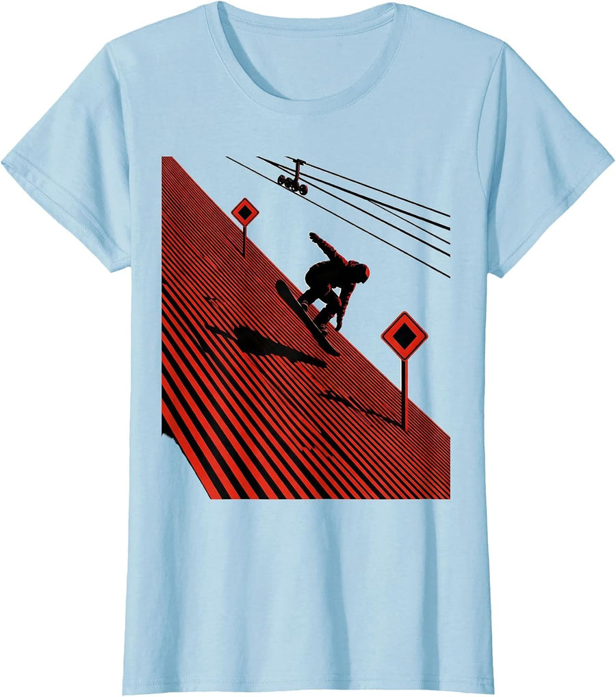 Women's Snowboarder Silhouette Vintage Ski And Snowboard Humor T-Shirt - Baby Blue