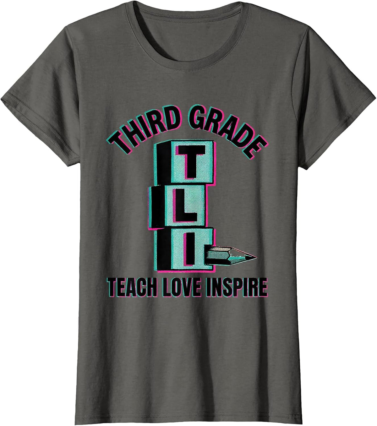 Women's Third Grade Teach Love Inspire Retro Teacher Back To School T-Shirt - Asphalt Grey