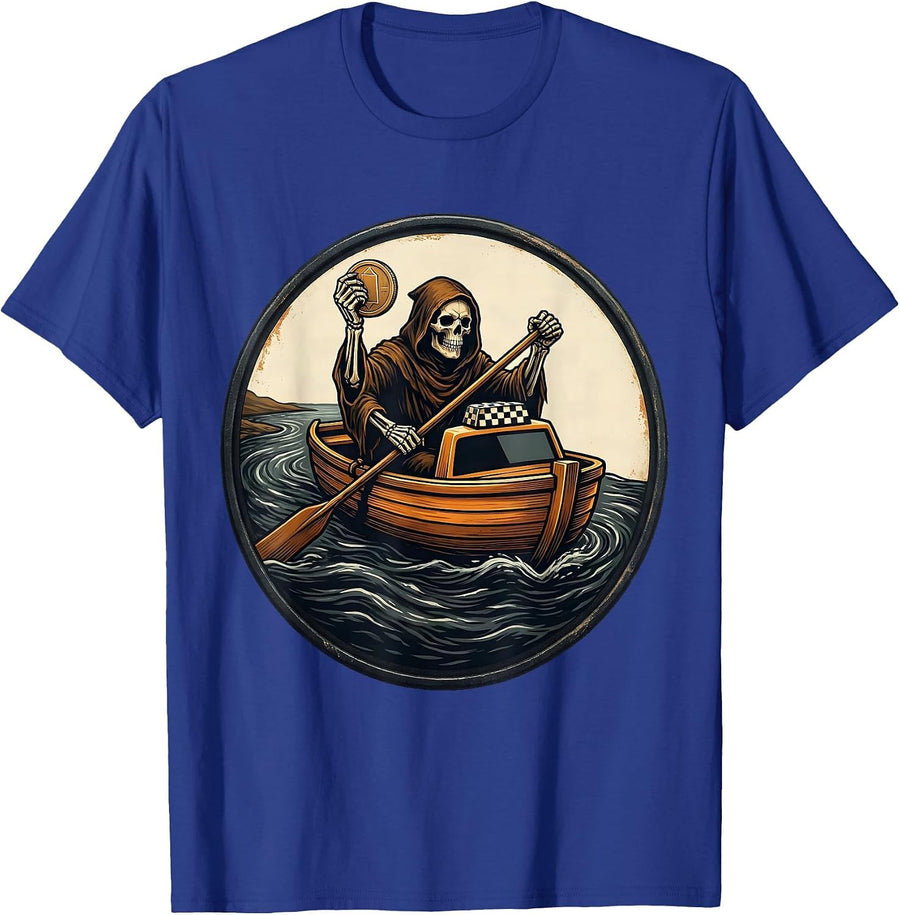 Charon Rowing God Myth Illustration Classic Humor T-Shirt - Royal Blue