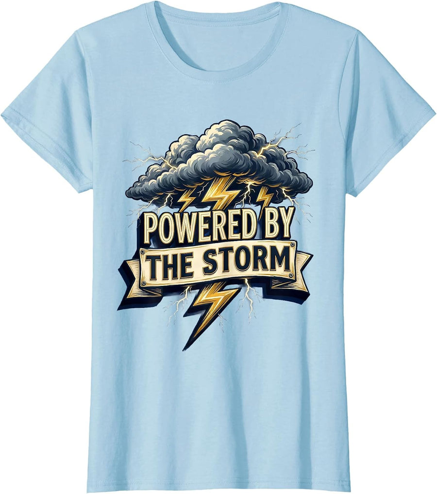 Women's Stronger Than the Storm Powered by the Storm Design T-Shirt - Baby Blue