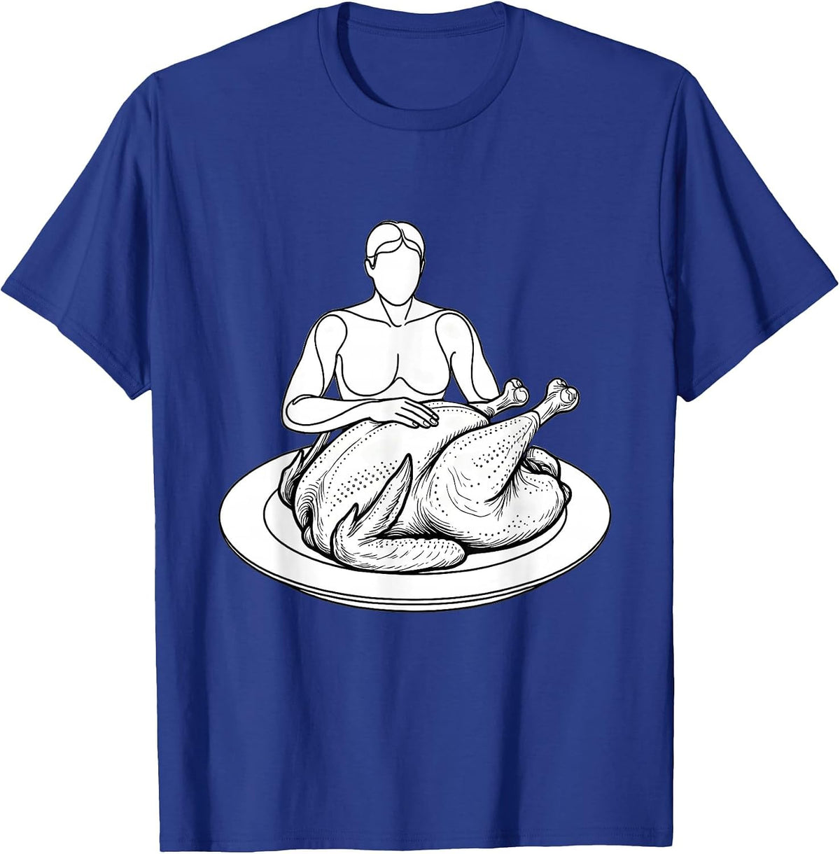 Whole Roasted Turkey Line Art Funny Thanksgiving Matching T-Shirt - Royal Blue