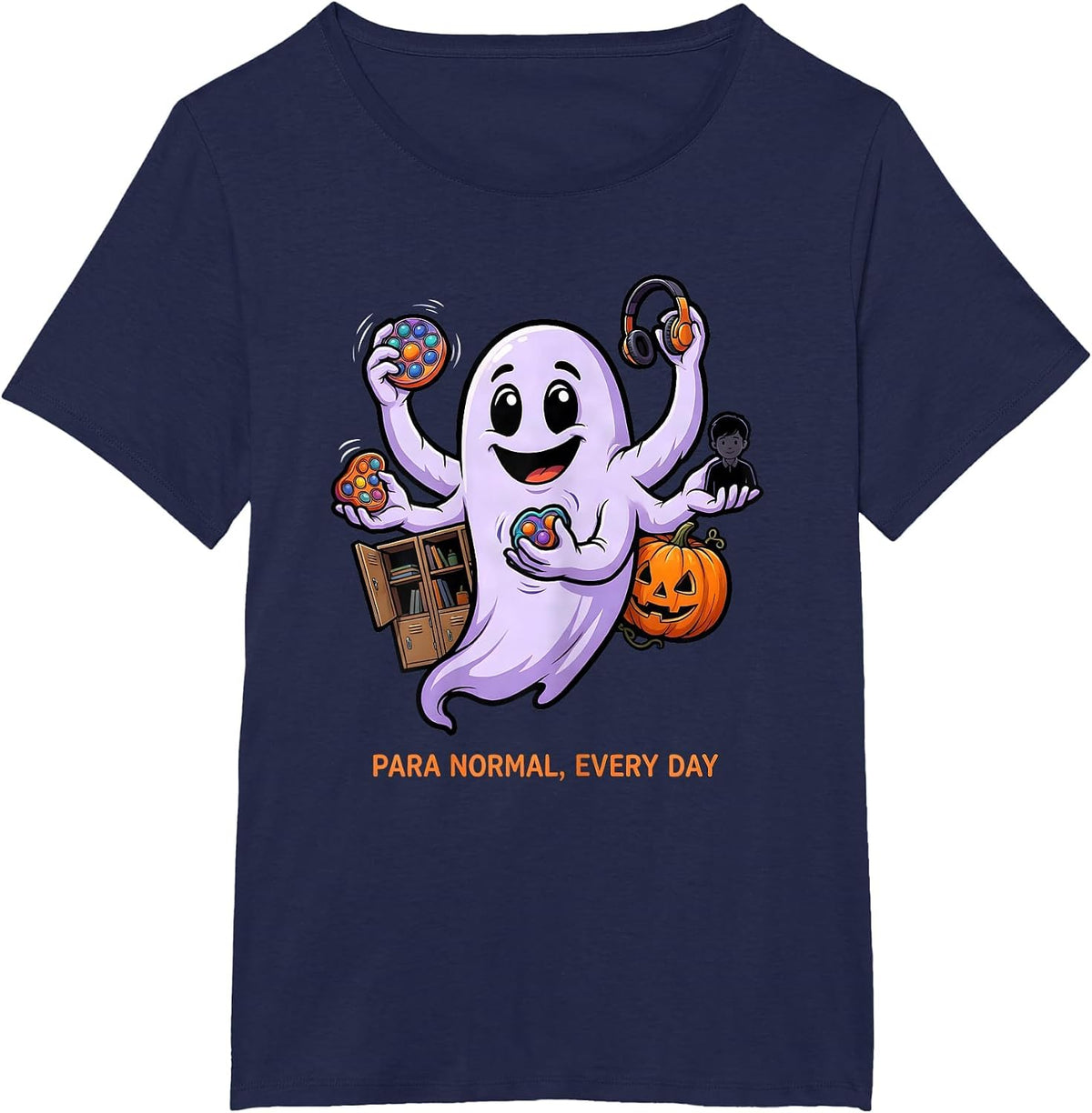 Women's Para Normal Every Day Cartoon Ghost Paraprofessional T-Shirt - Navy Blue