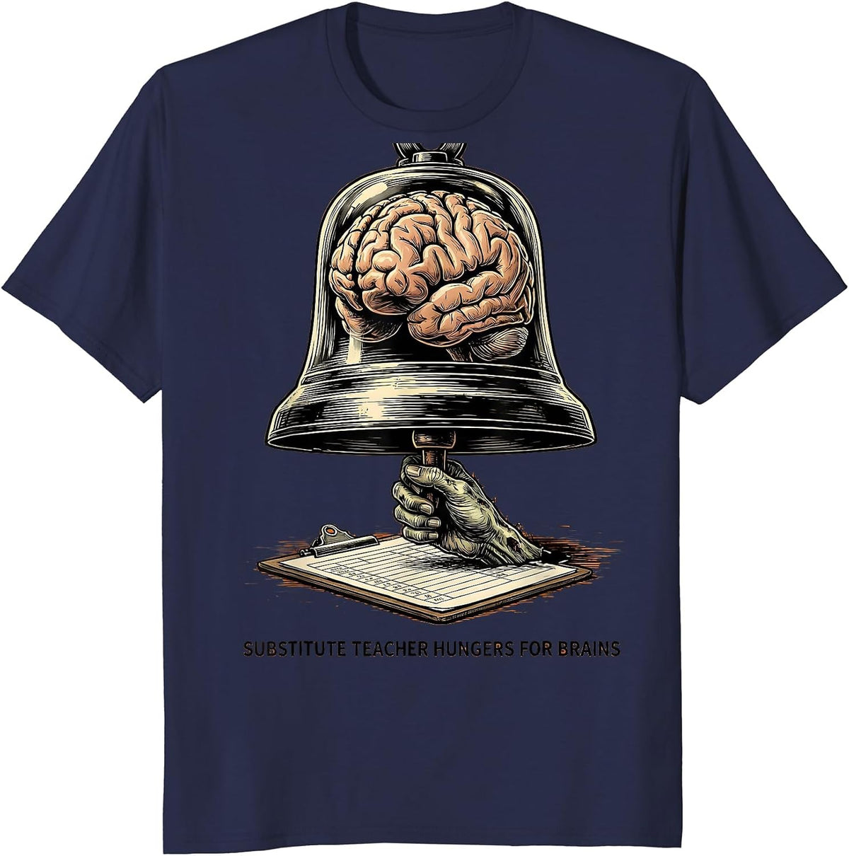 Men's Substitute Teacher Hungers For Brains Funny Zombie Halloween T-Shirt - Navy Blue
