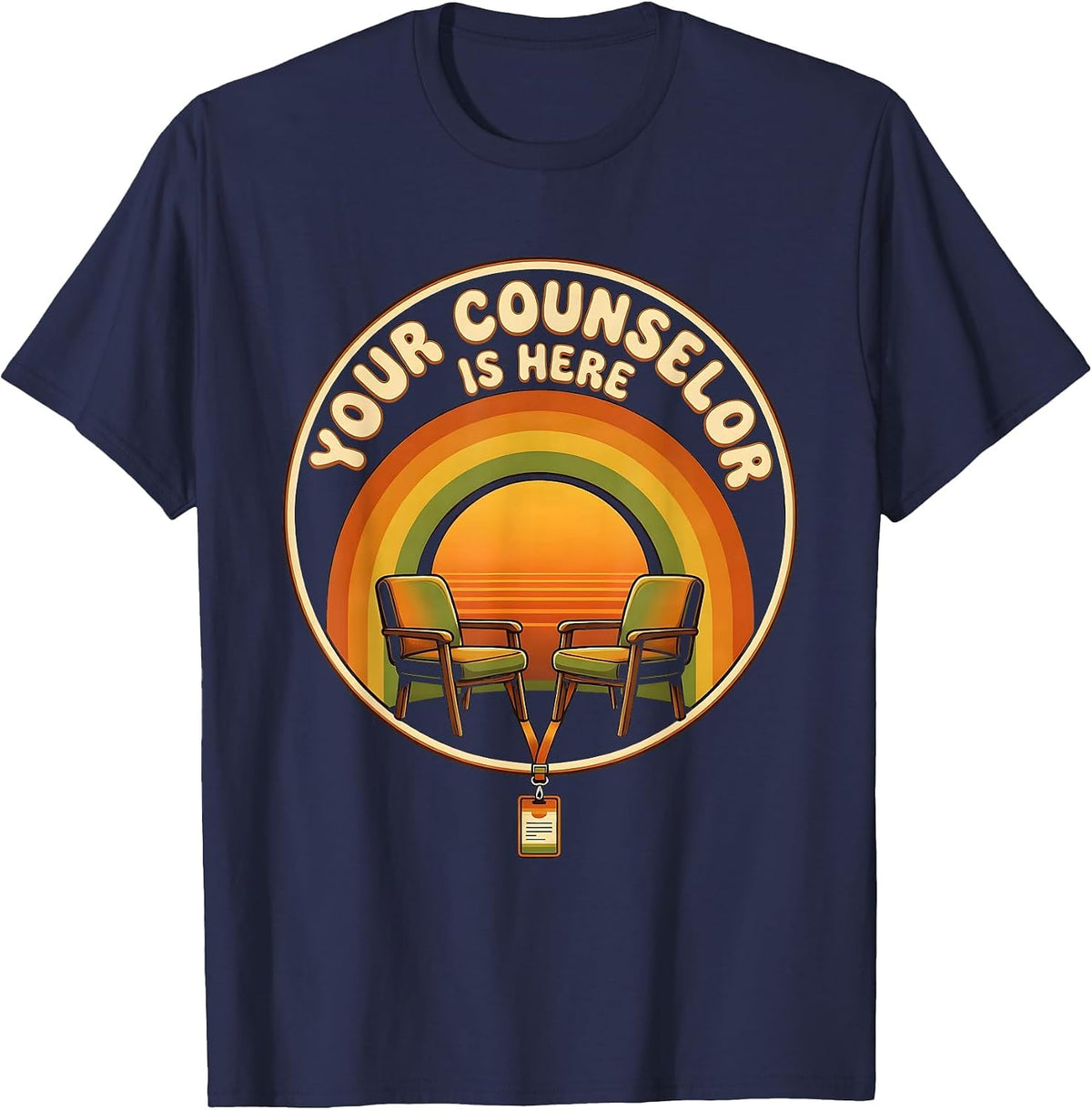 Your Counselor Is Here Retro Groovy School Counselor T-Shirt - Navy Blue