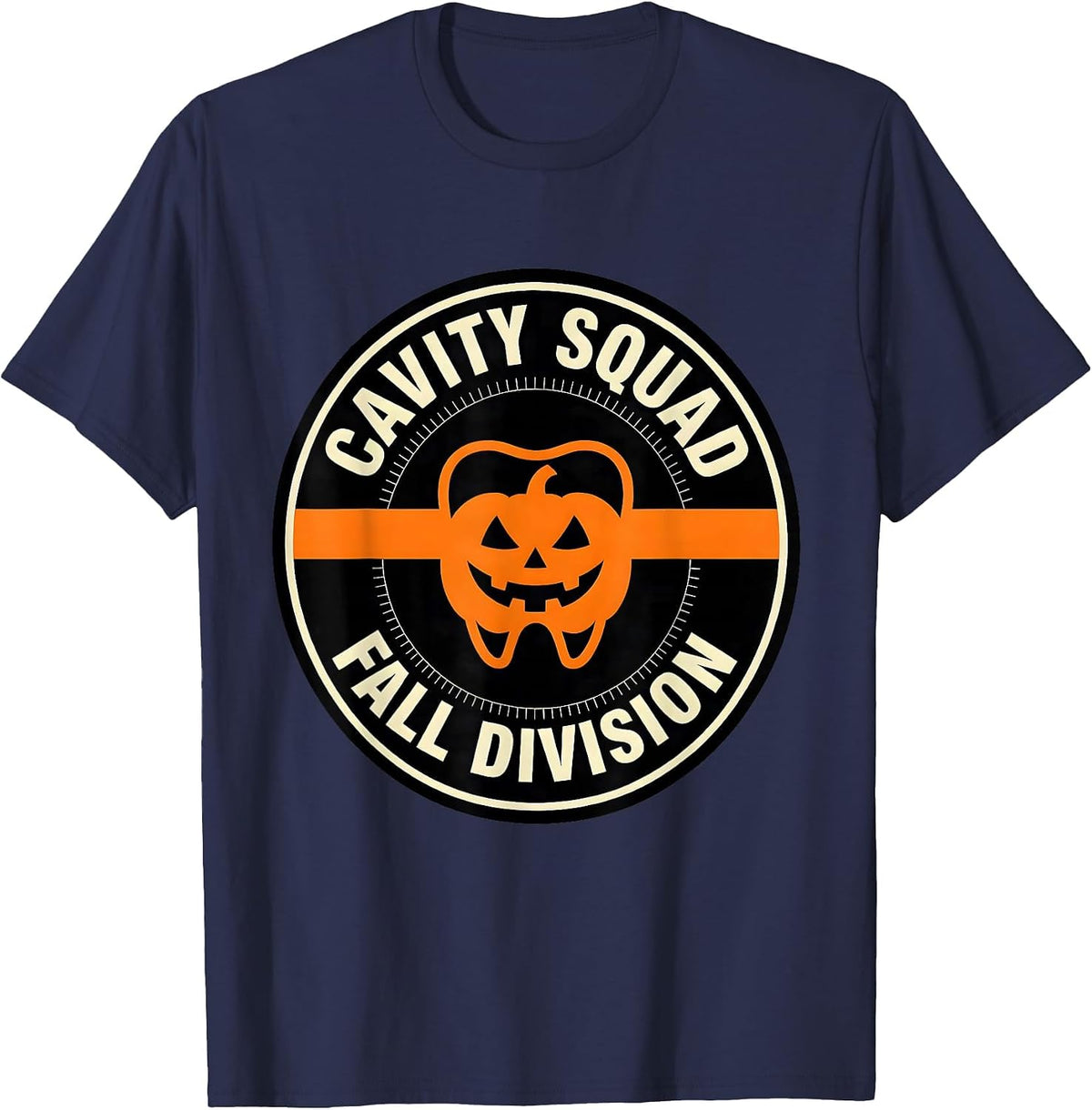 Cavity Squad Fall Division Stencil Dental Humor T-Shirt - Navy Blue