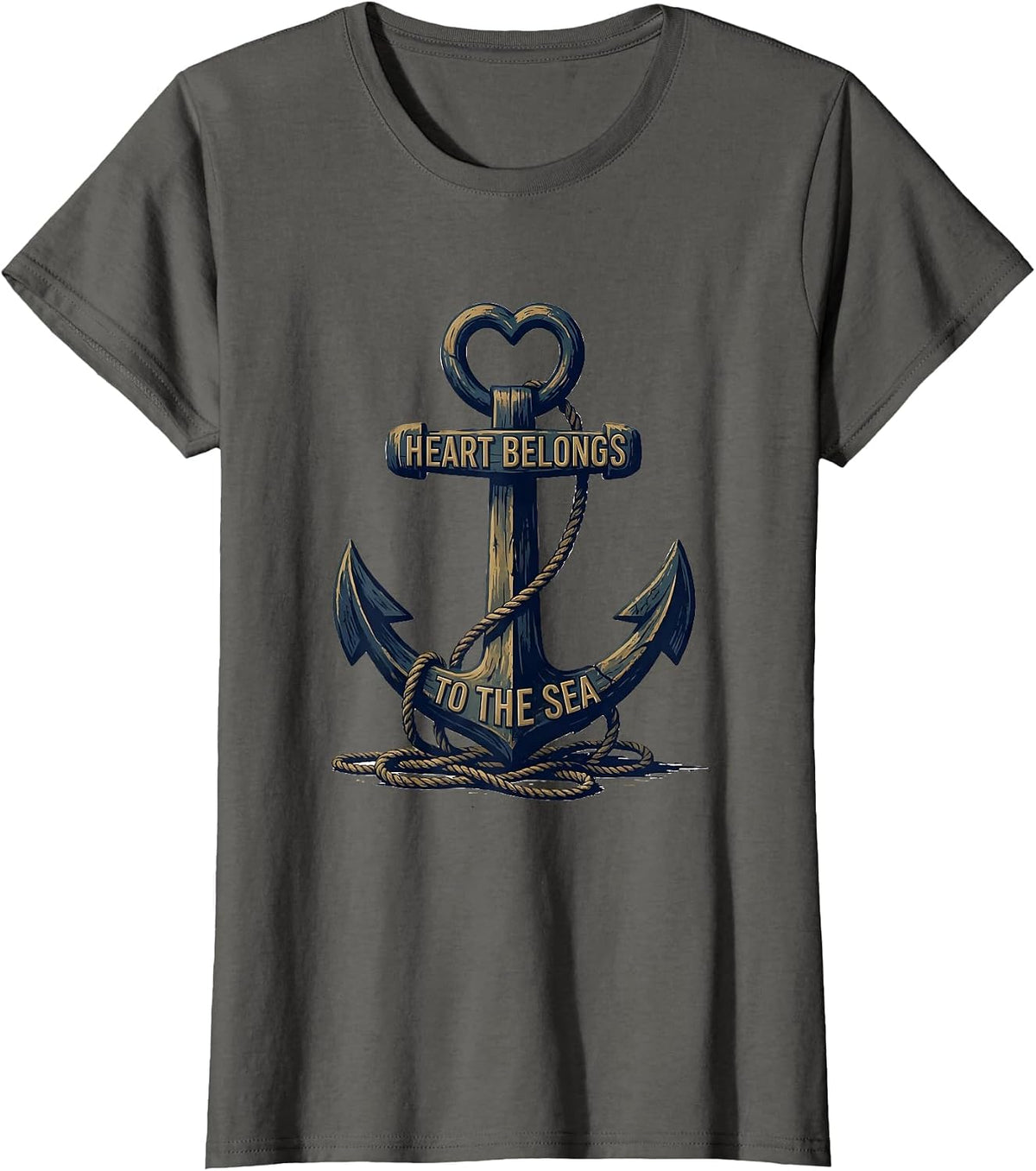 Women's Heart Belongs to the Sea Sailor Design T-Shirt - Asphalt Grey