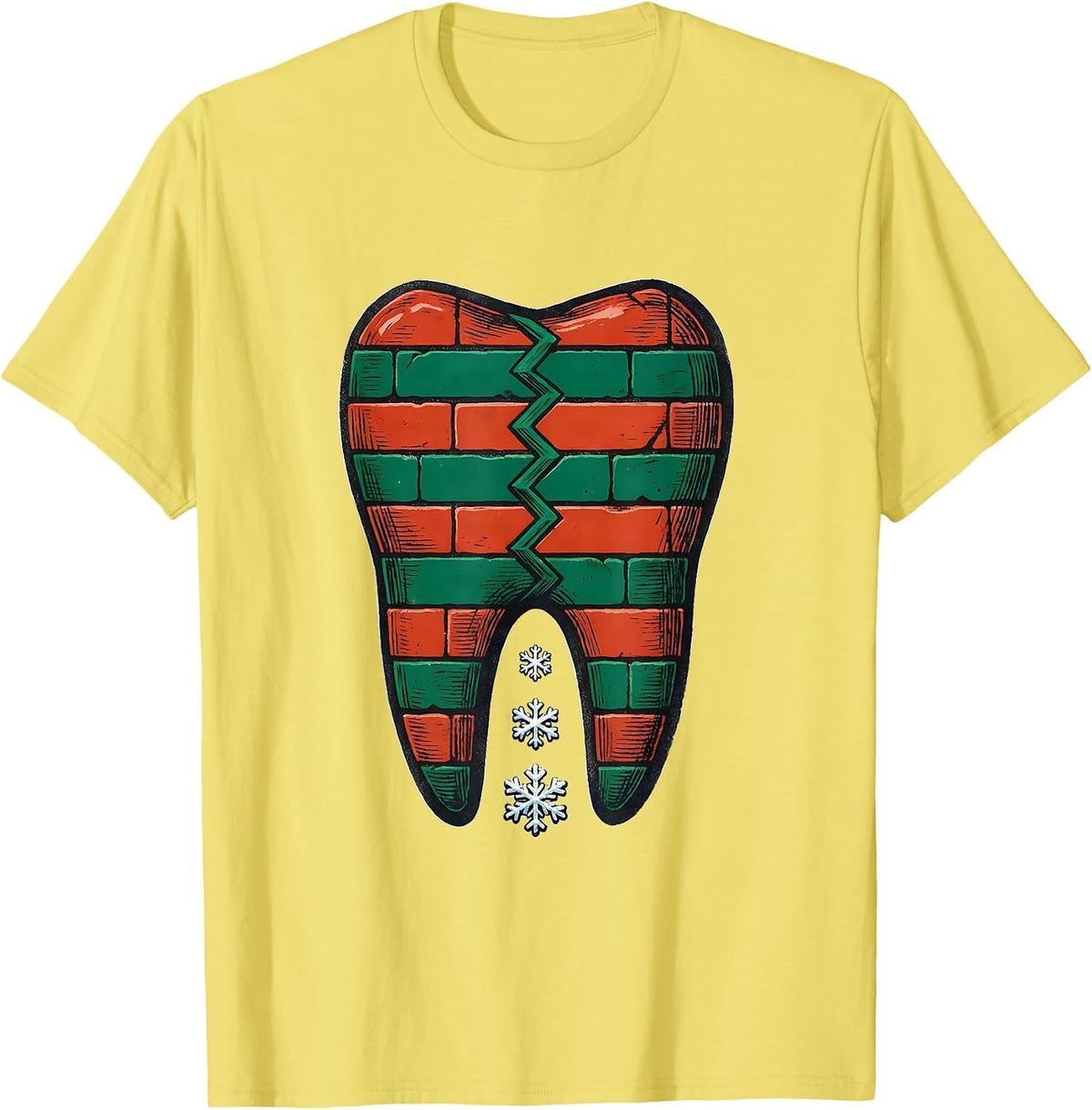 Men's Blunt Tooth Dental Humor Christmas Dental Squad Crew T-Shirt - Lemon Yellow