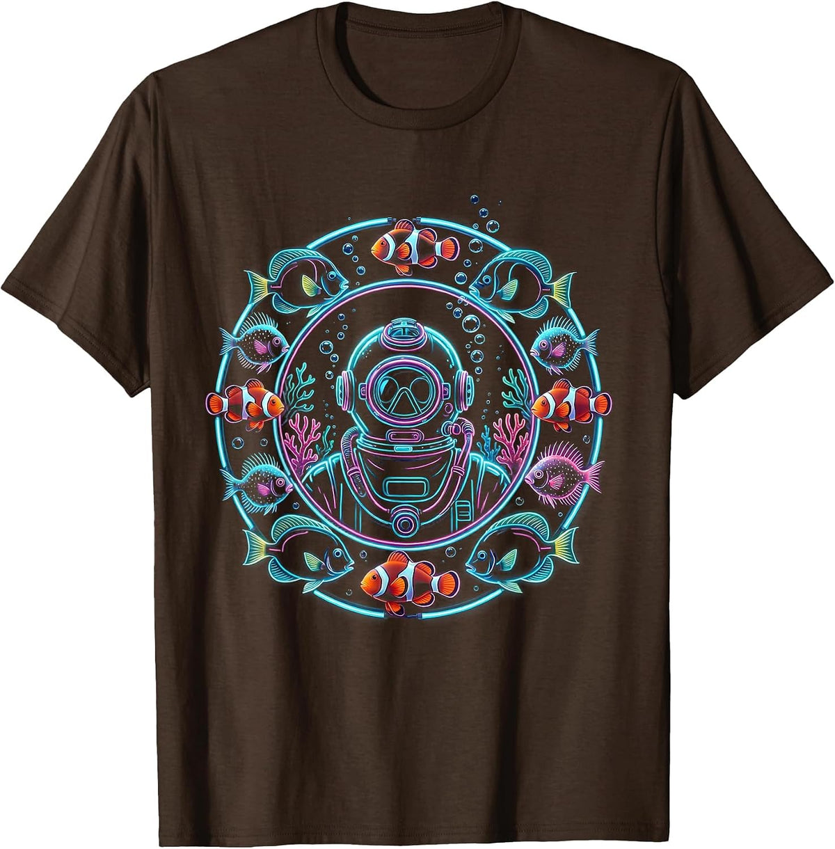 Men's 40th Birthday Deep Sea Diver Tropical Fish Design T-Shirt - Brown