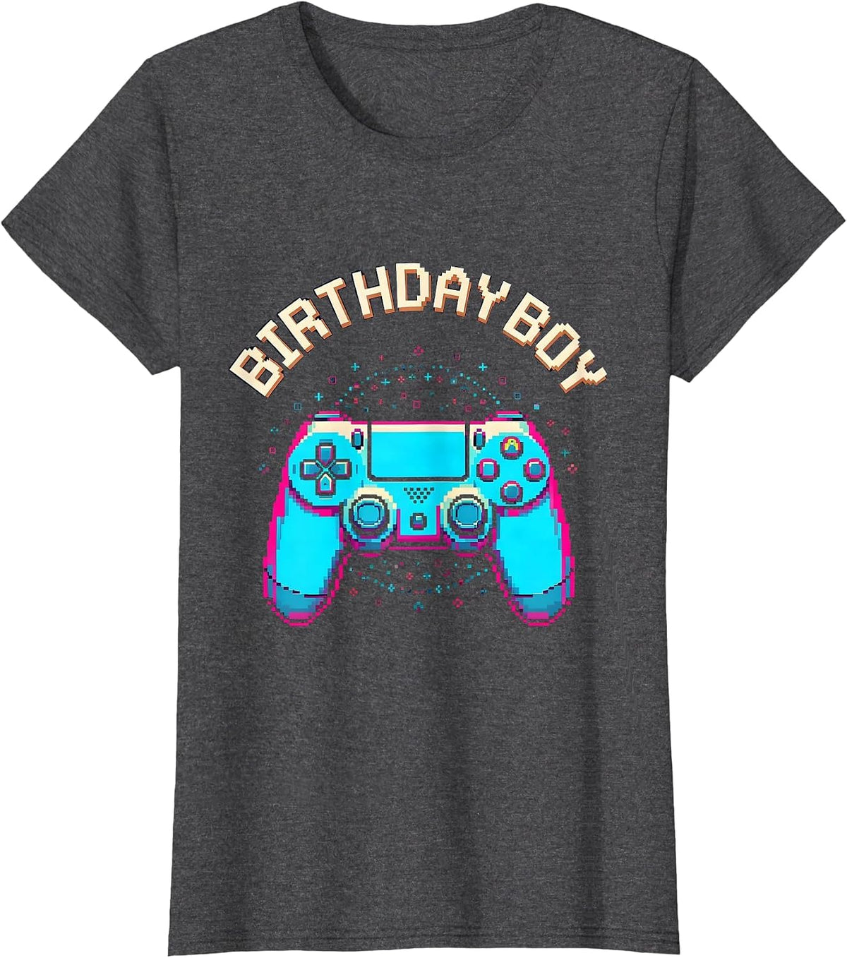 Women's Birthday Boy Pixel Art Video Game Birthday Party Matching T-Shirt - Dark Heather Grey