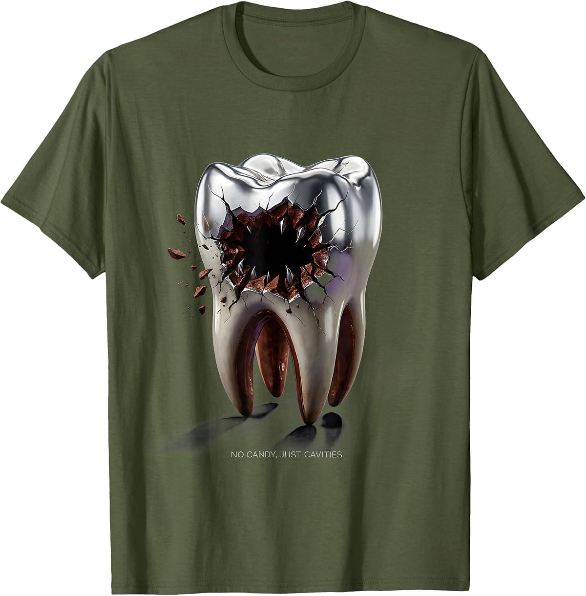 No Candy Just Cavities Dental Halloween Design T-Shirt - Olive Green