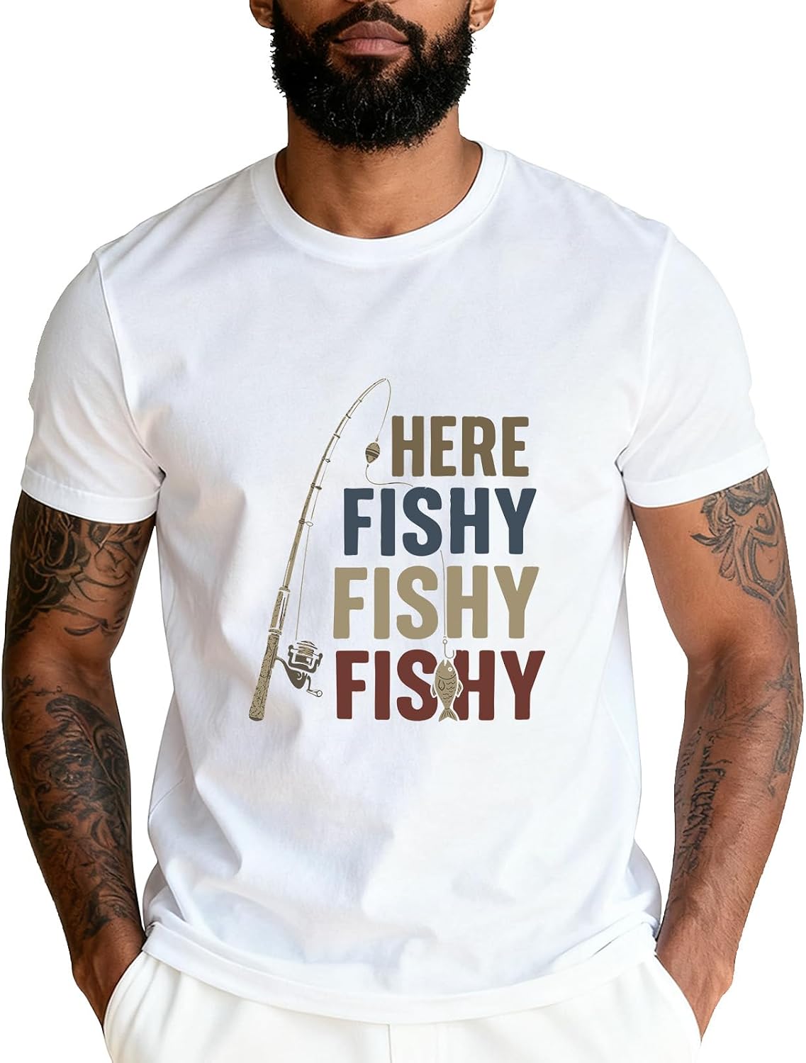 Here Fishy Fishy Fishy Fishing Angler Deep Sea Fishing Funny T-Shirt - White