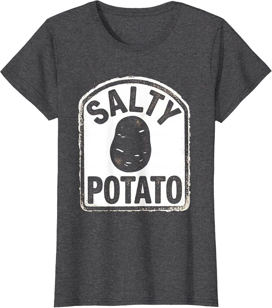 Women's Salty Potato Rubber Stamp Funny Potato Couple Thanksgiving T-Shirt - Dark Heather Grey