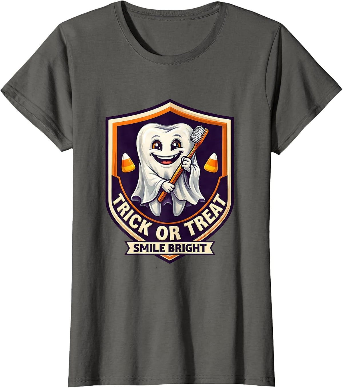 Women's Trick Or Treat Smile Bright Halloween Dentist Costume Dental T-Shirt - Asphalt Grey