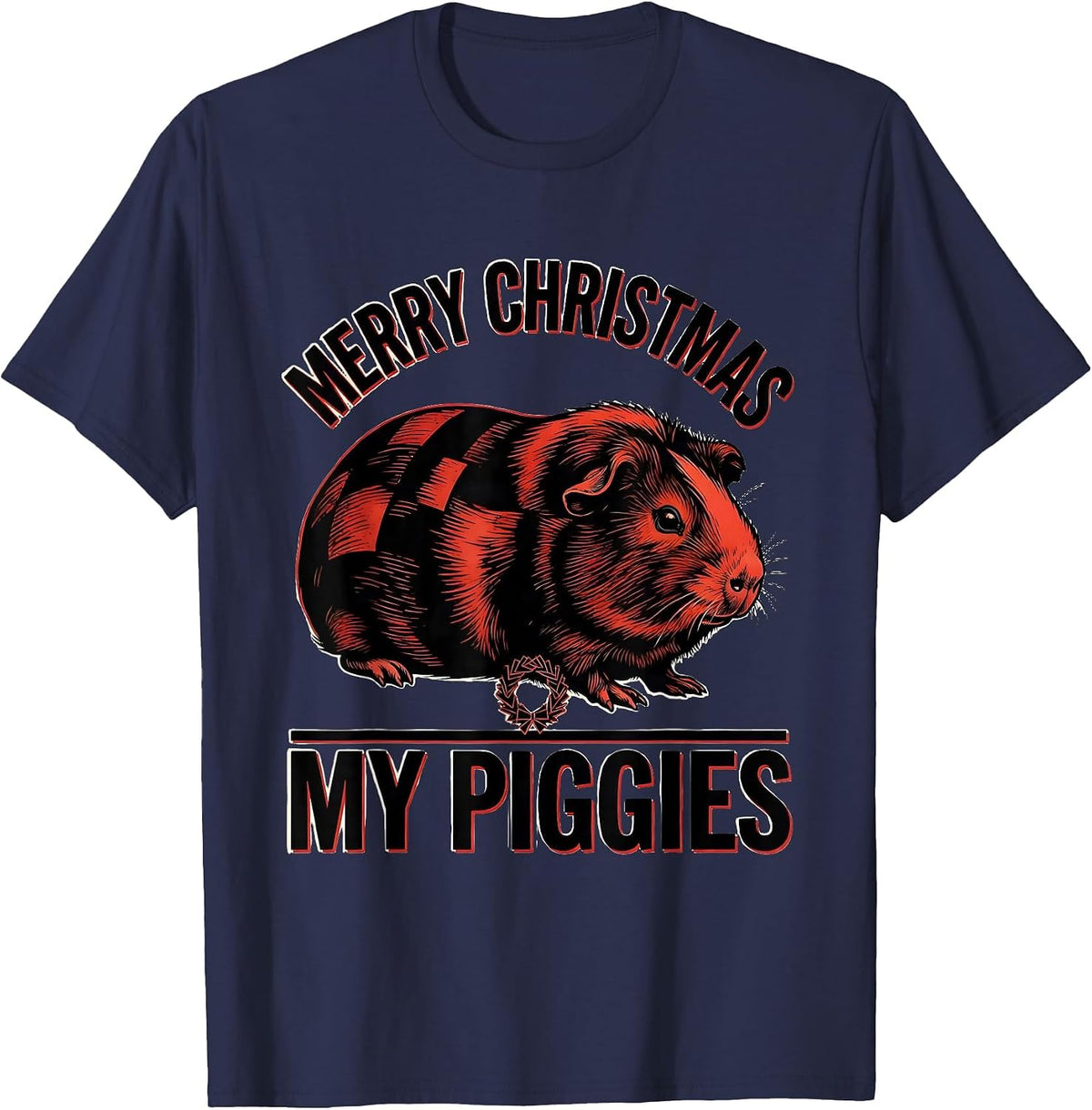 Men's Merry Christmas My Piggies Funny Guinea Pig Pet Lover Humor T-Shirt - Navy Blue