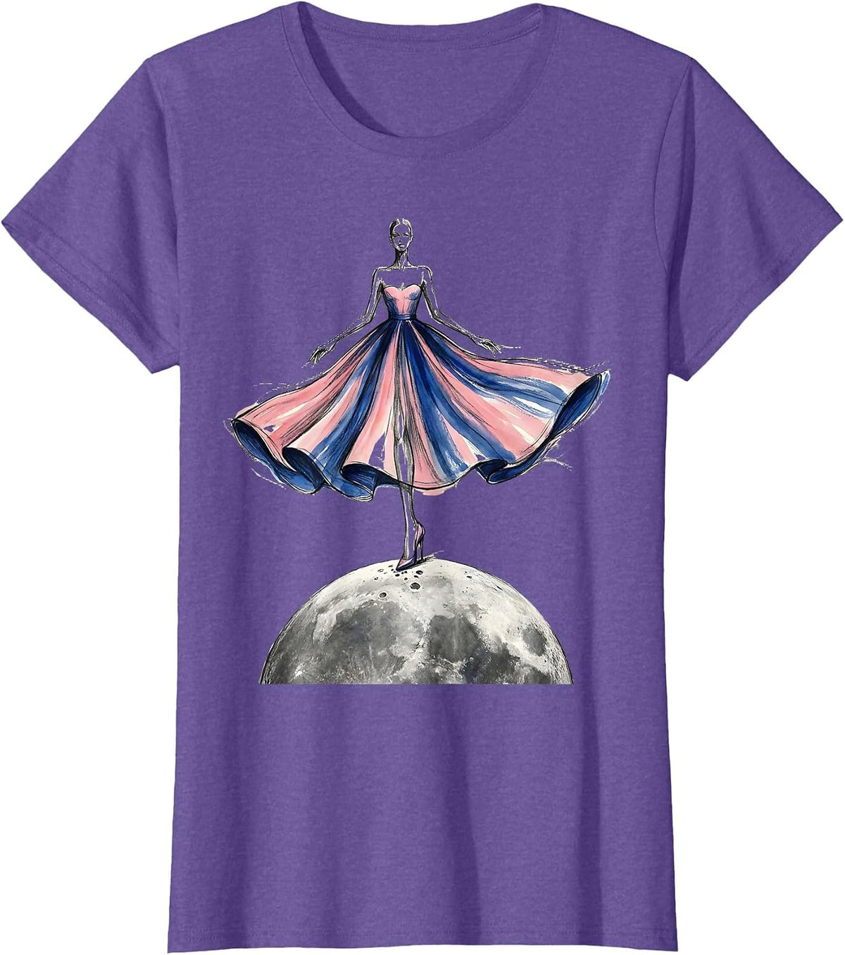 Mimi Stepping on the Moon Graphic Tee T-Shirt - Purple Heather