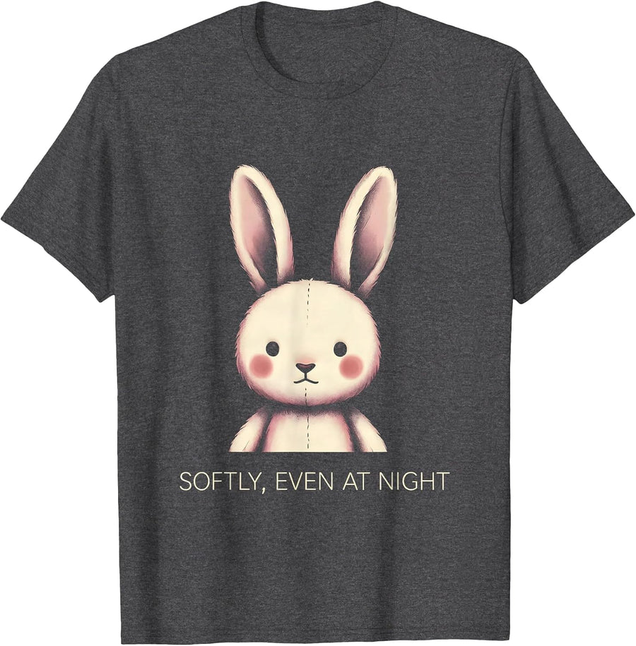 Men's Softly Even At Night Cute Goth Bunny Rabbit Kawaii Aesthetic T-Shirt - Dark Heather Grey