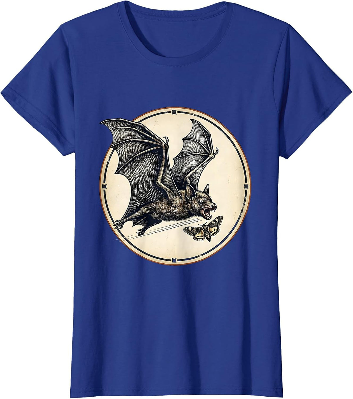 Women's Vintage Bat Lover Halloween Nature Illustration T-Shirt - Royal Blue