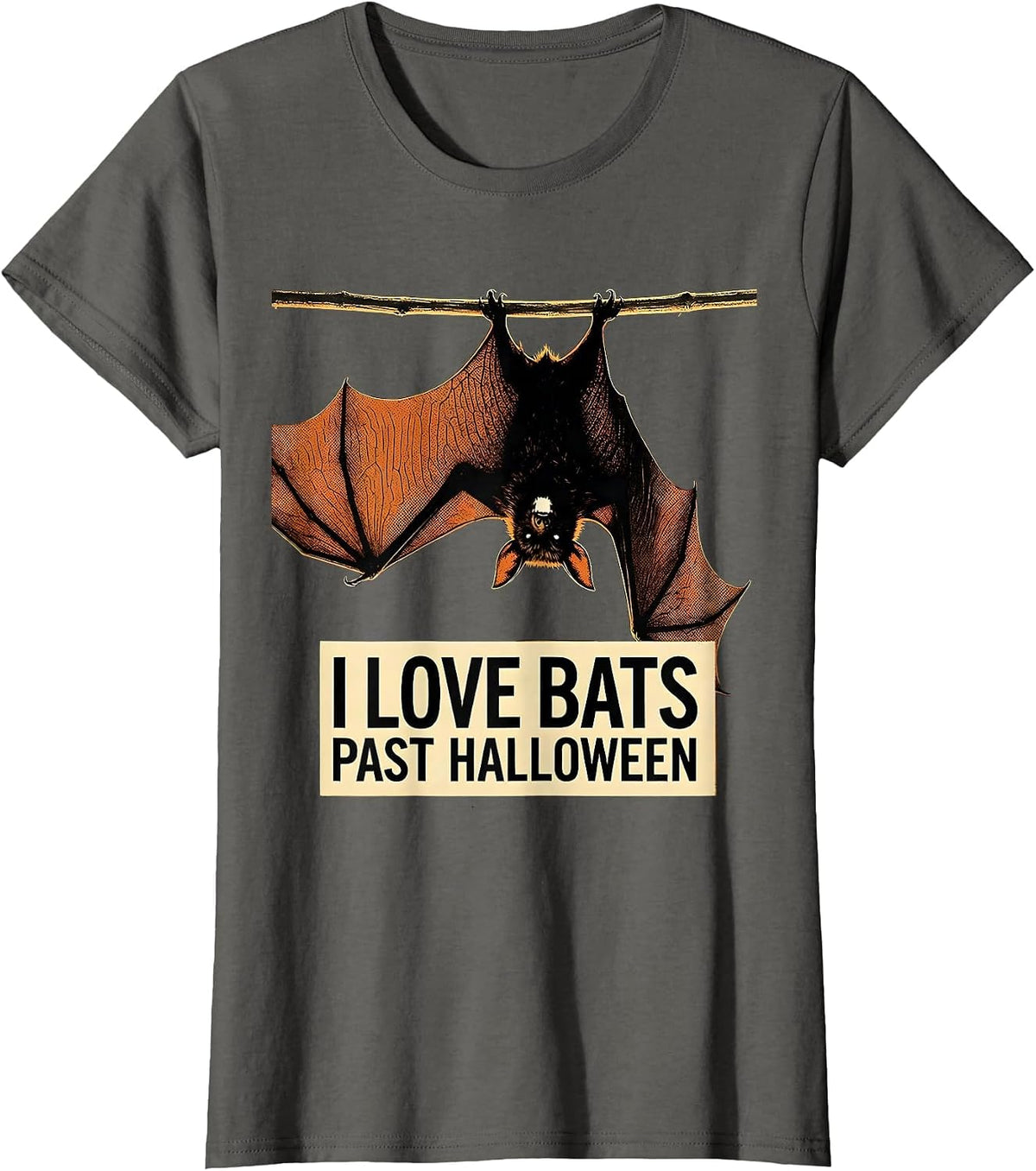 Women's I Love Bats Past Halloween Vintage Bat Lover Halloween Humor T-Shirt - Asphalt Grey