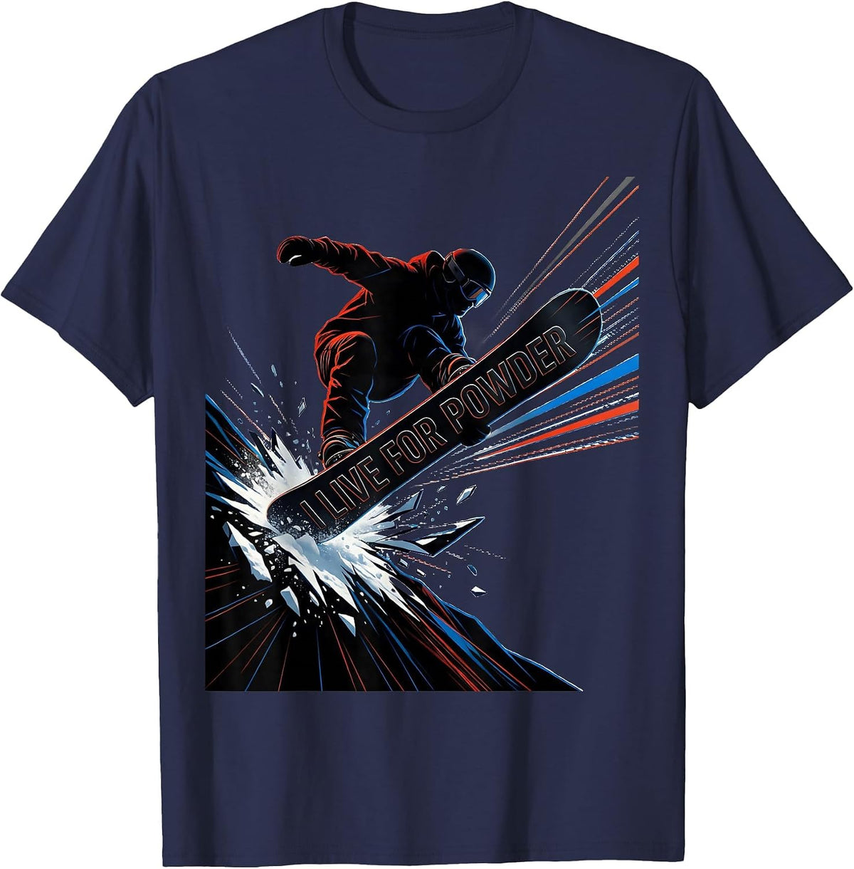 Men's I Live For Powder Futurist Snowboarder Winter Sports Humor T-Shirt - Navy Blue