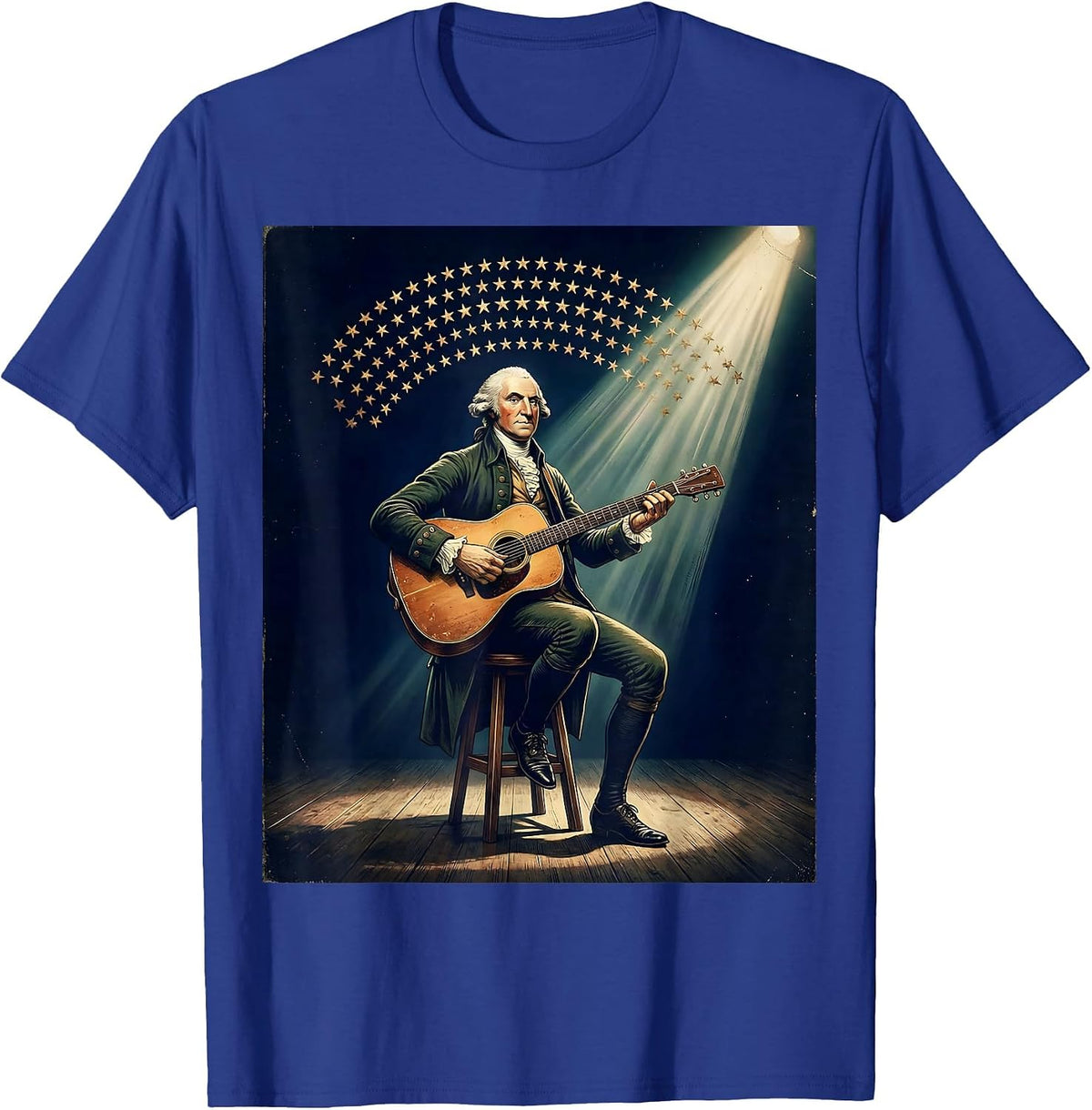 George Washington Playing Guitar Vintage Patriot T-Shirt - Royal Blue