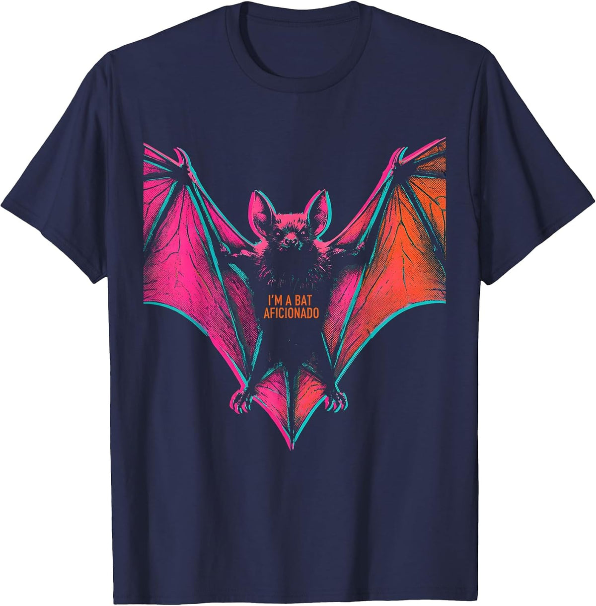 I'm A Bat Aficionado Risograph Bat Lover Halloween Wildlife T-Shirt - Navy Blue