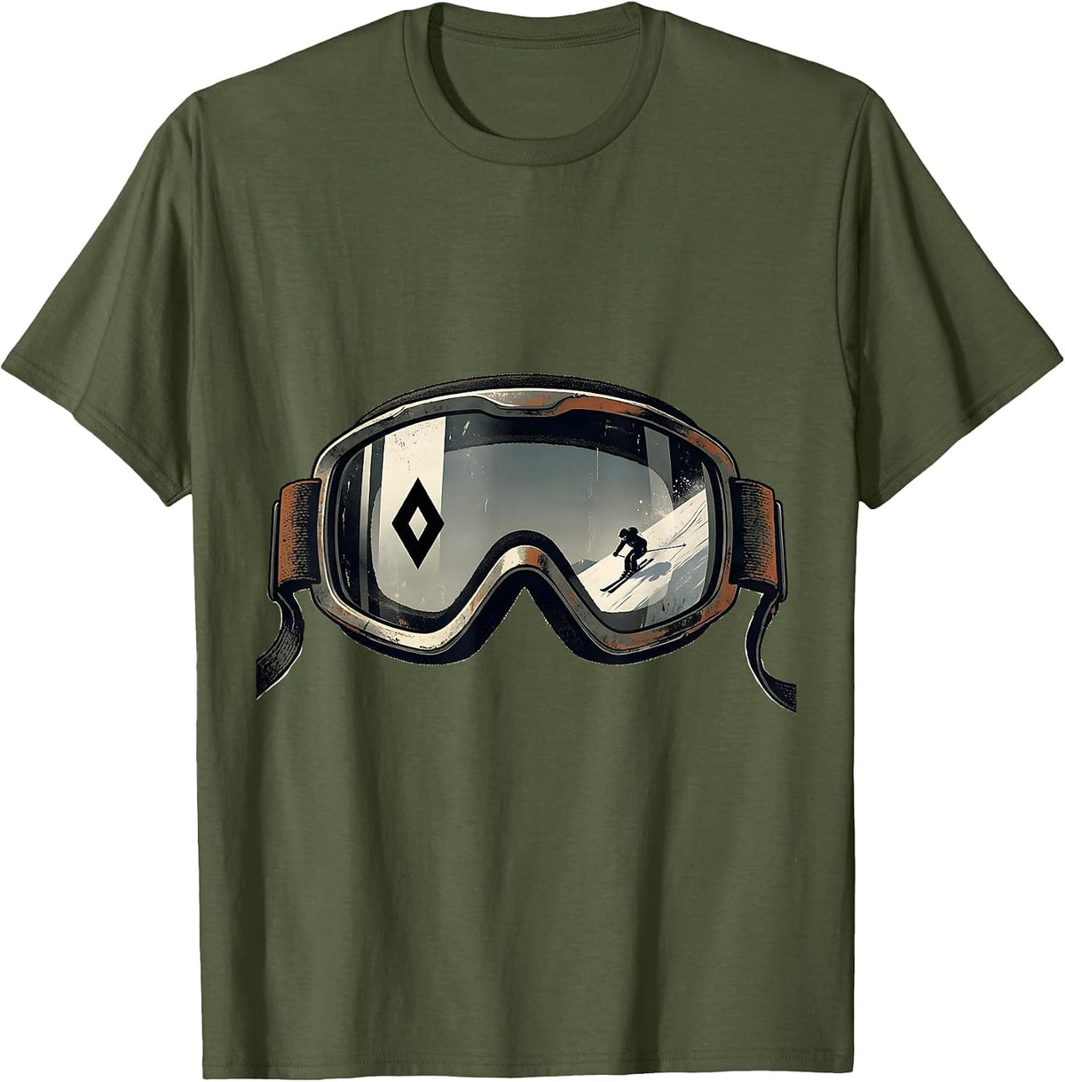 Men's Vintage Ski Goggle Double Black Diamond Ski Humor T-Shirt - Olive Green
