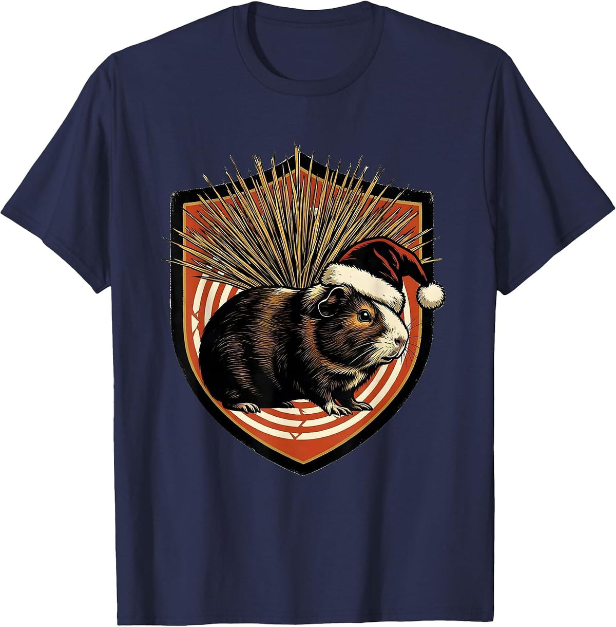 Guinea Pig Santa Hat Seal Badge Christmas Humor T-Shirt - Navy Blue