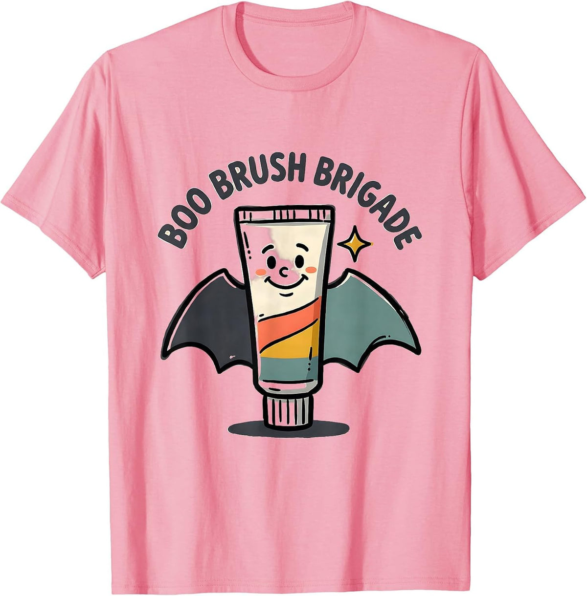 Men's Boo Brush Brigade Funny Dental Hygienist Halloween Costume T-Shirt - Pink