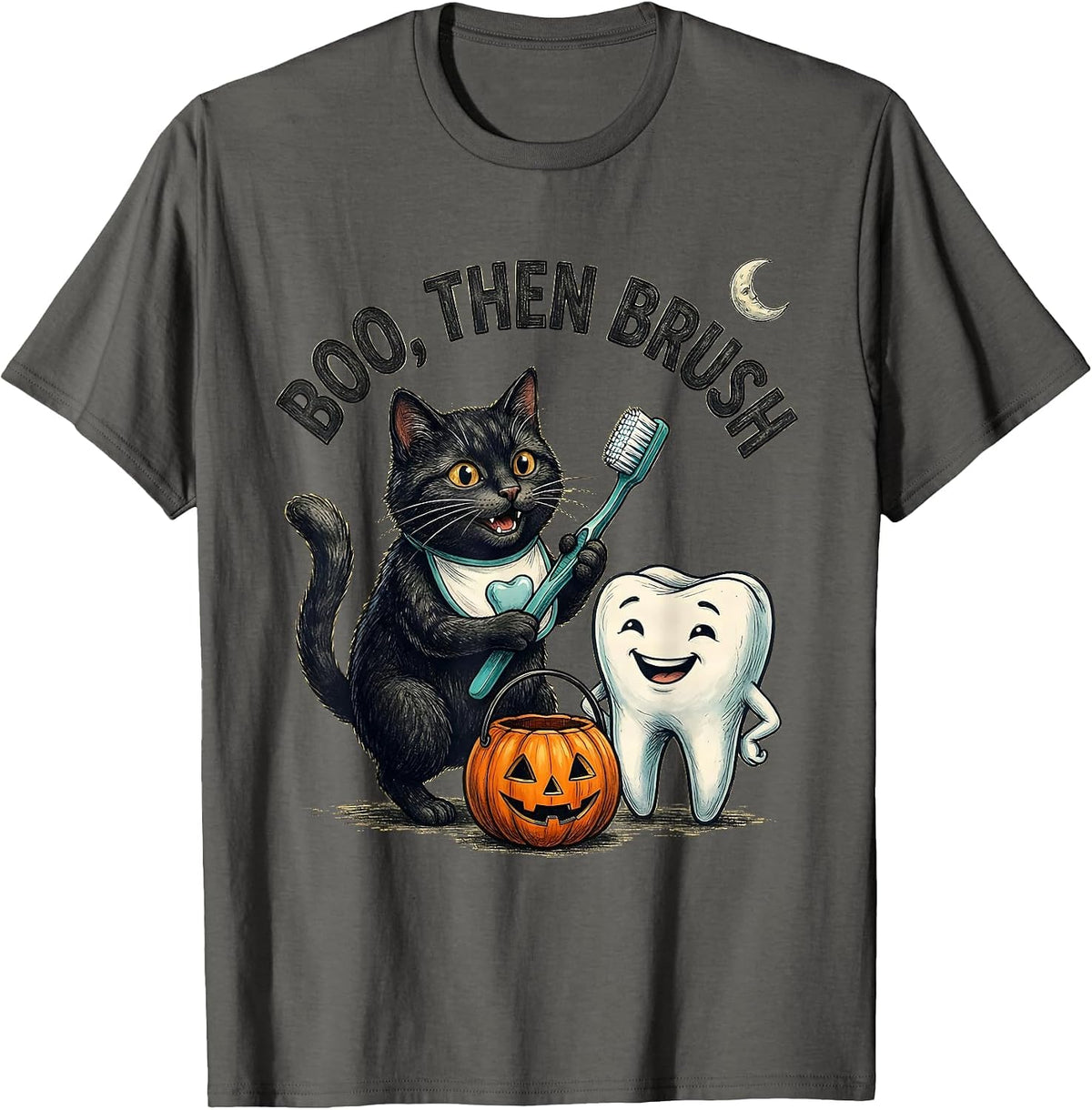 Men's Boo Then Brush Halloween Dentist Dental Humor Costume T-Shirt - Asphalt Grey